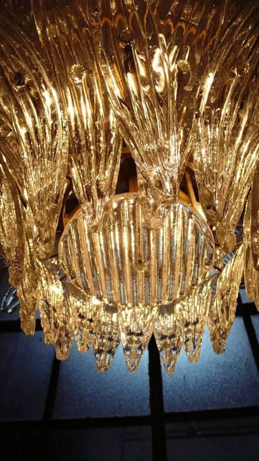 Italian Original Palmette Chandelier by Barovier & Toso, Murano, 1960