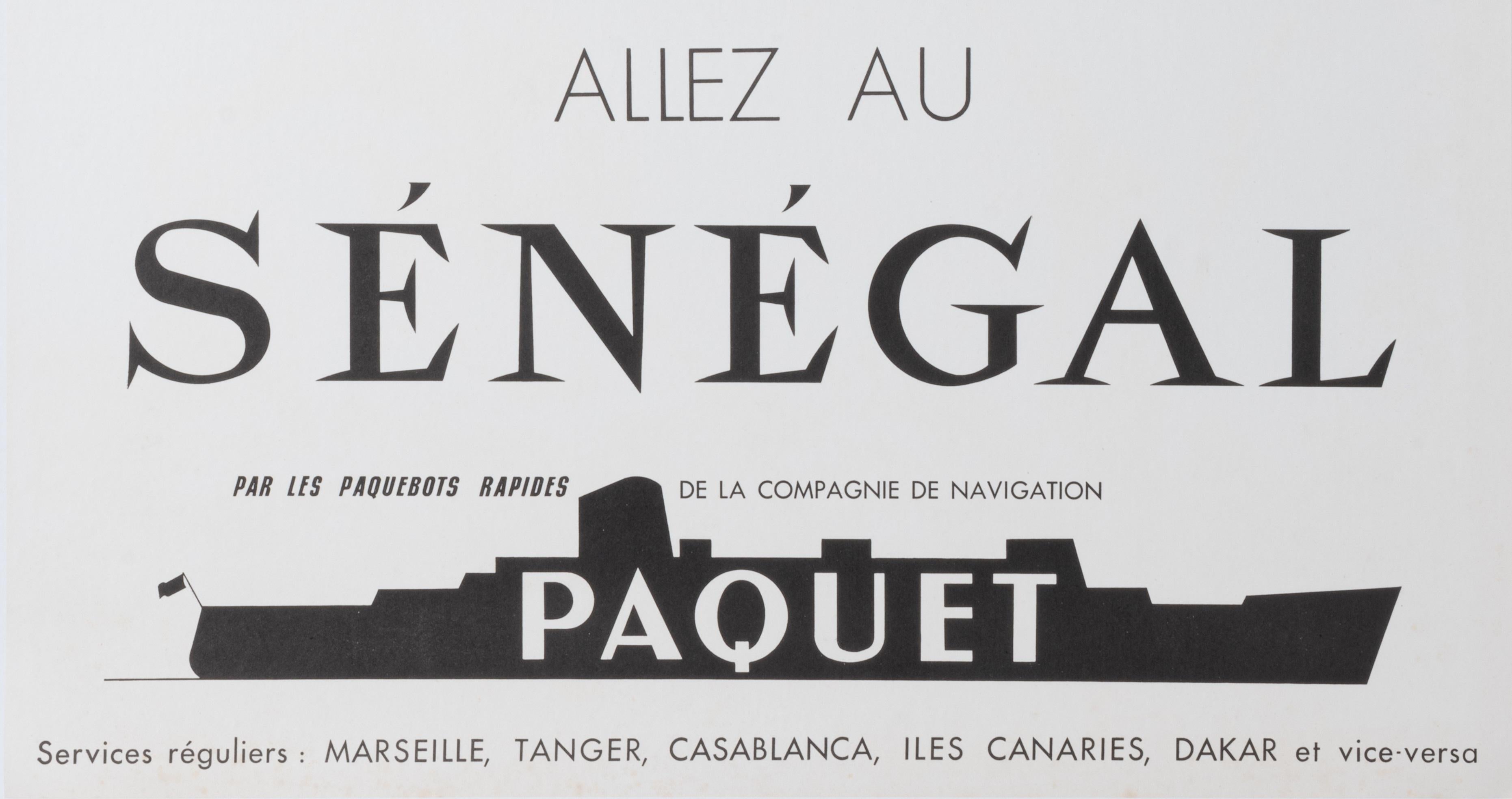 Mid-Century Modern Original Paquebot Poster, Paquet Cruise Line, Senegal Morocco Dakar Canary, 1955 For Sale