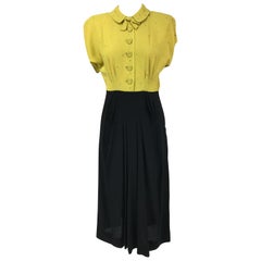 Robe d'origine Paramount Junior Chicago en crêpe chartreuse et noir des années 1940
