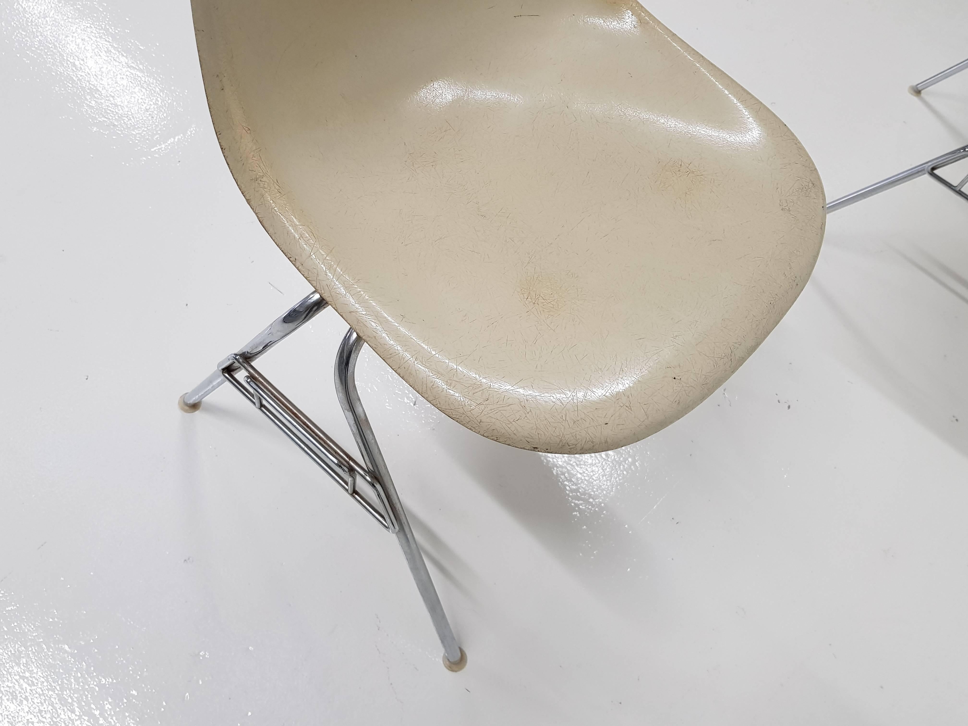 Original Parchment Charles & Ray Eames Fibreglass DSS Chairs for Herman Miller 4
