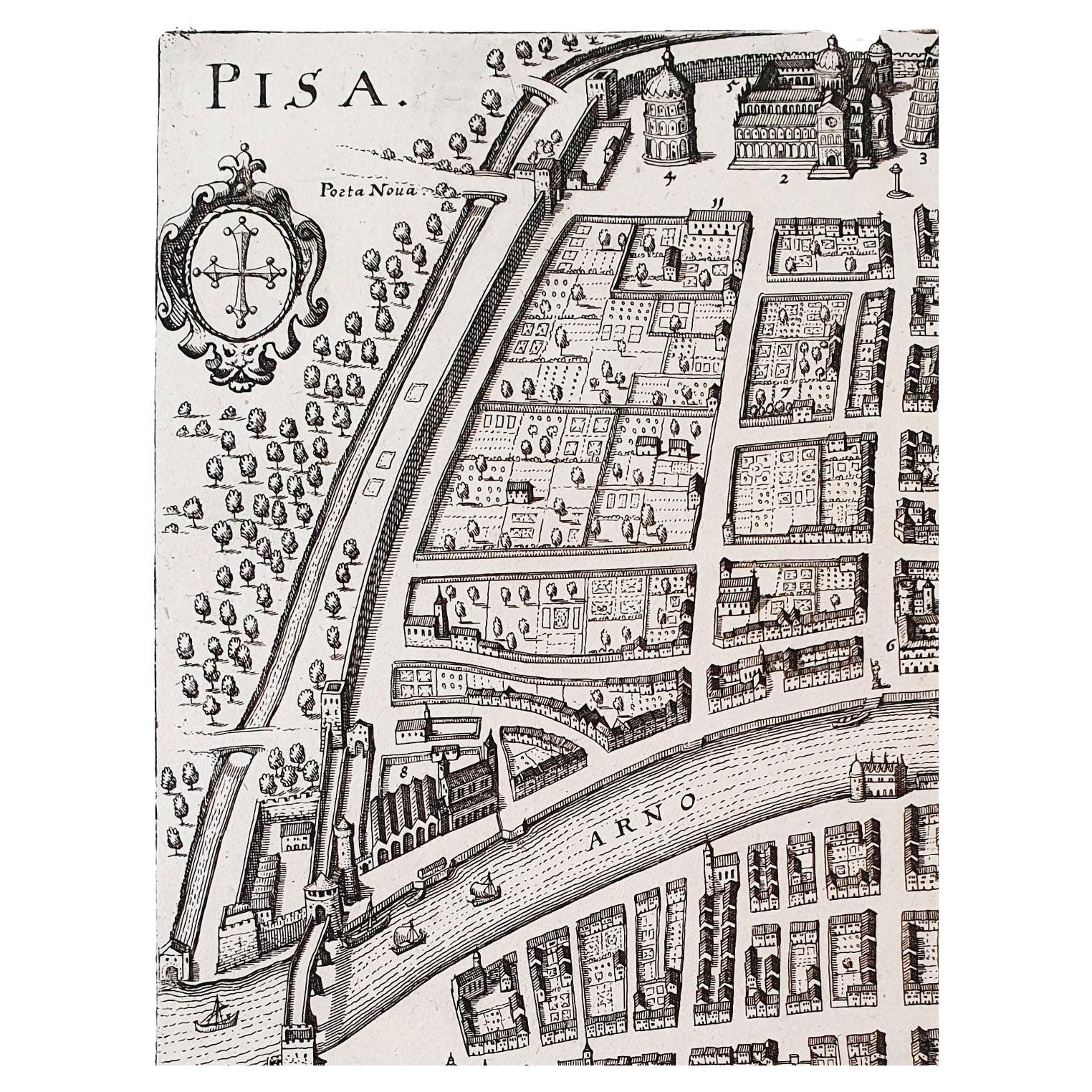 Italienische Pergamentkarte der Stadt Pisa aus Pisa, datiert 1640 (Mitte 17. Jahrhundert) im Angebot