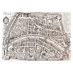 Antique Italian Parchment Map of the City of Pisa Dated, 1640