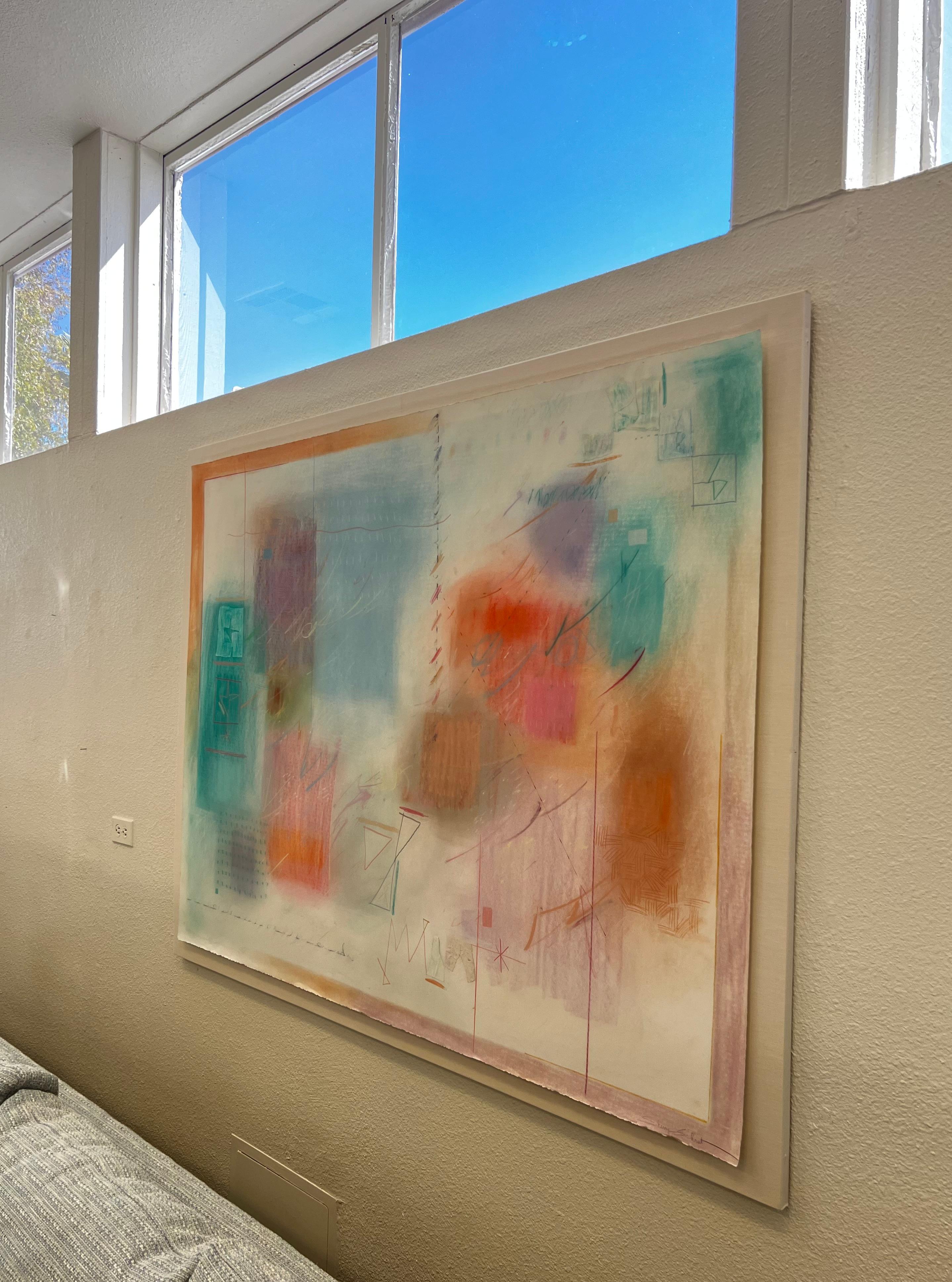 Pintura abstracta original en pastel, carboncillo sobre papel, de Sherry Schrut en Bueno estado para la venta en Palm Springs, CA