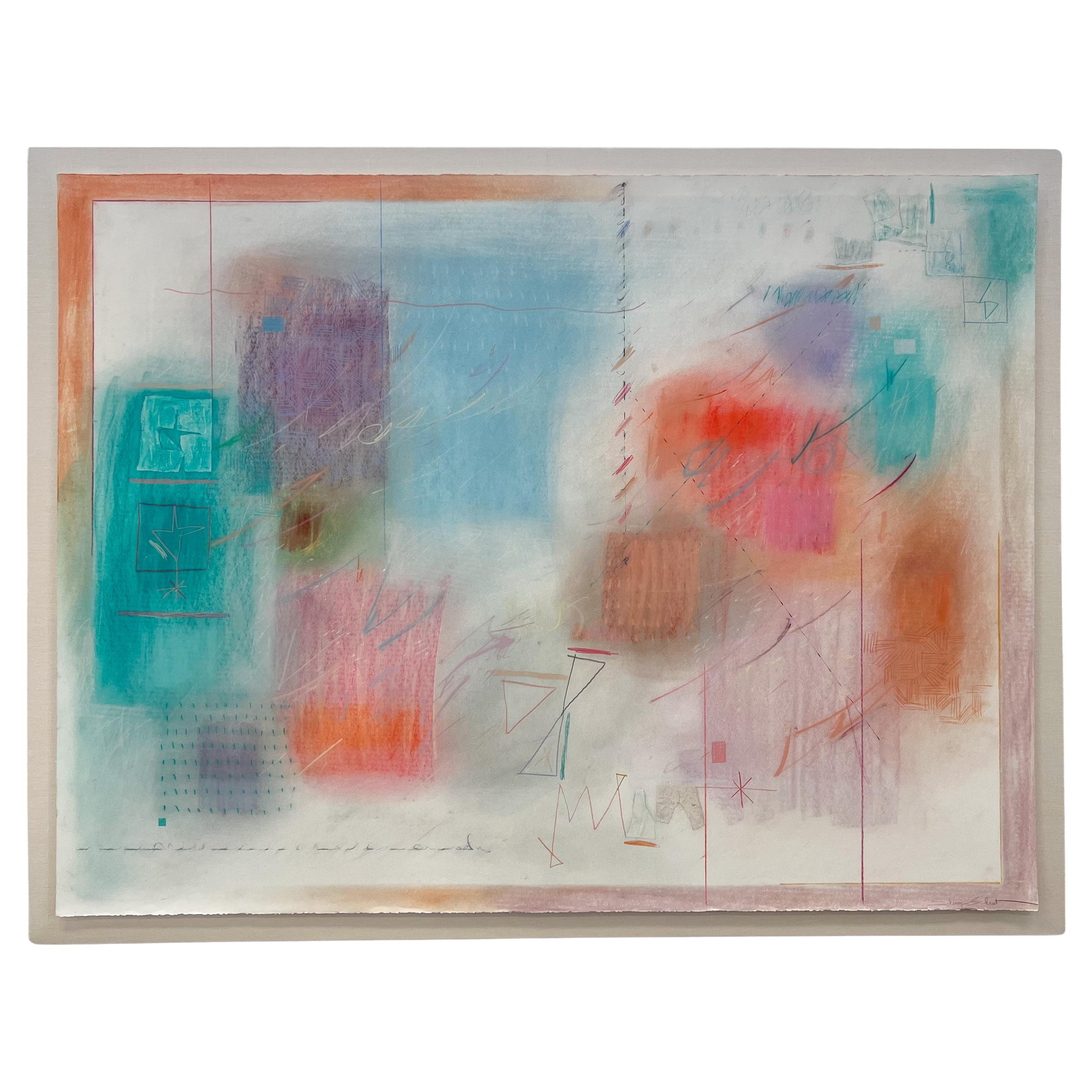 Original Pastellfarbenes abstraktes Gemälde an Holzkohle auf Papier von Sherry Schrut