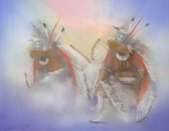 Original Pastel Native American Art - "Eagle Dancers" by Tommy Montoya
