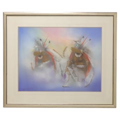 Pastellfarbene Indigene Kunst der amerikanischen Ureinwohner – „Eagle Dancers“ von Tommy Montoya