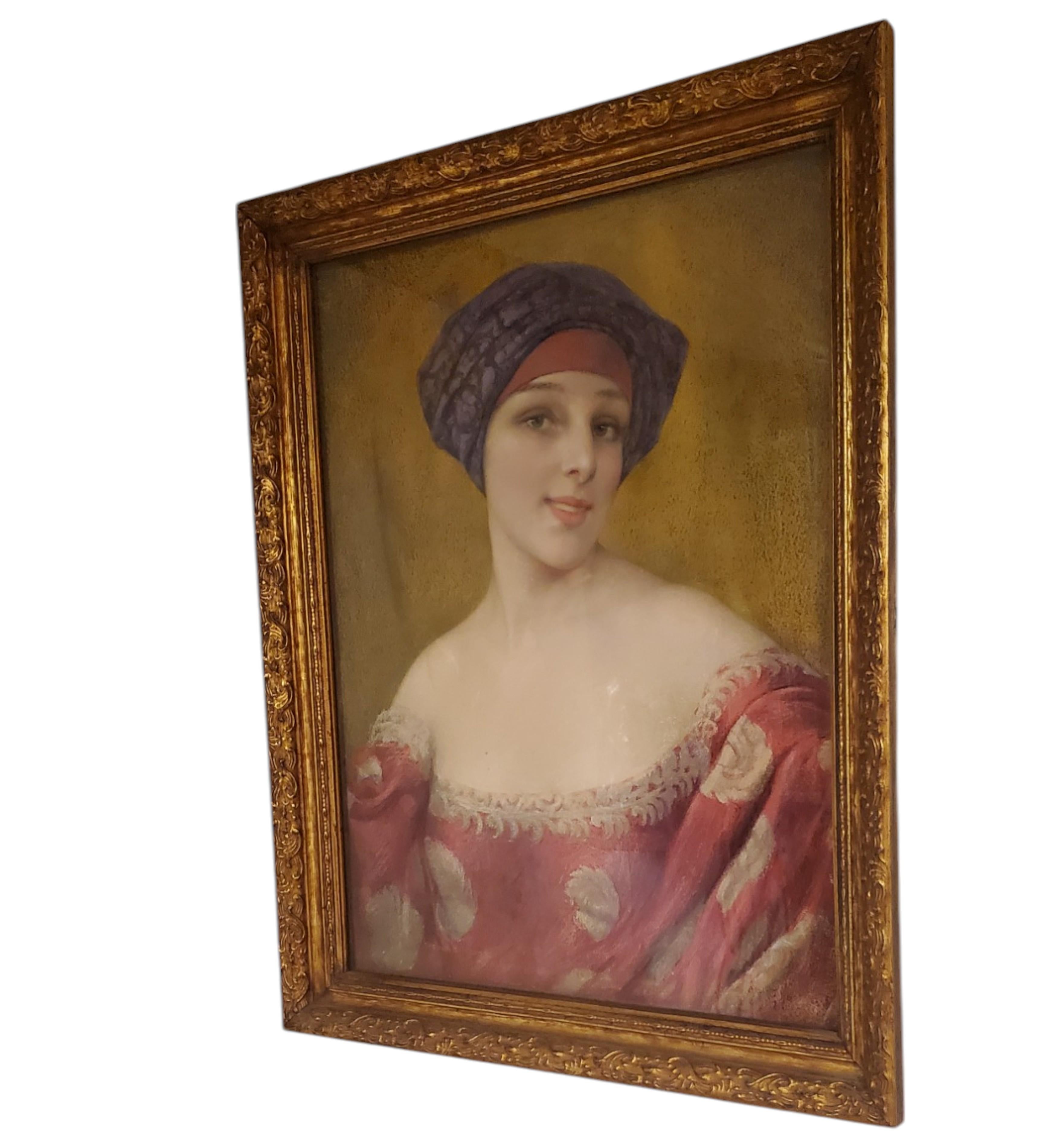 Original Pastel portrait of a young woman by G. Brisgand in gilt frame For Sale 7