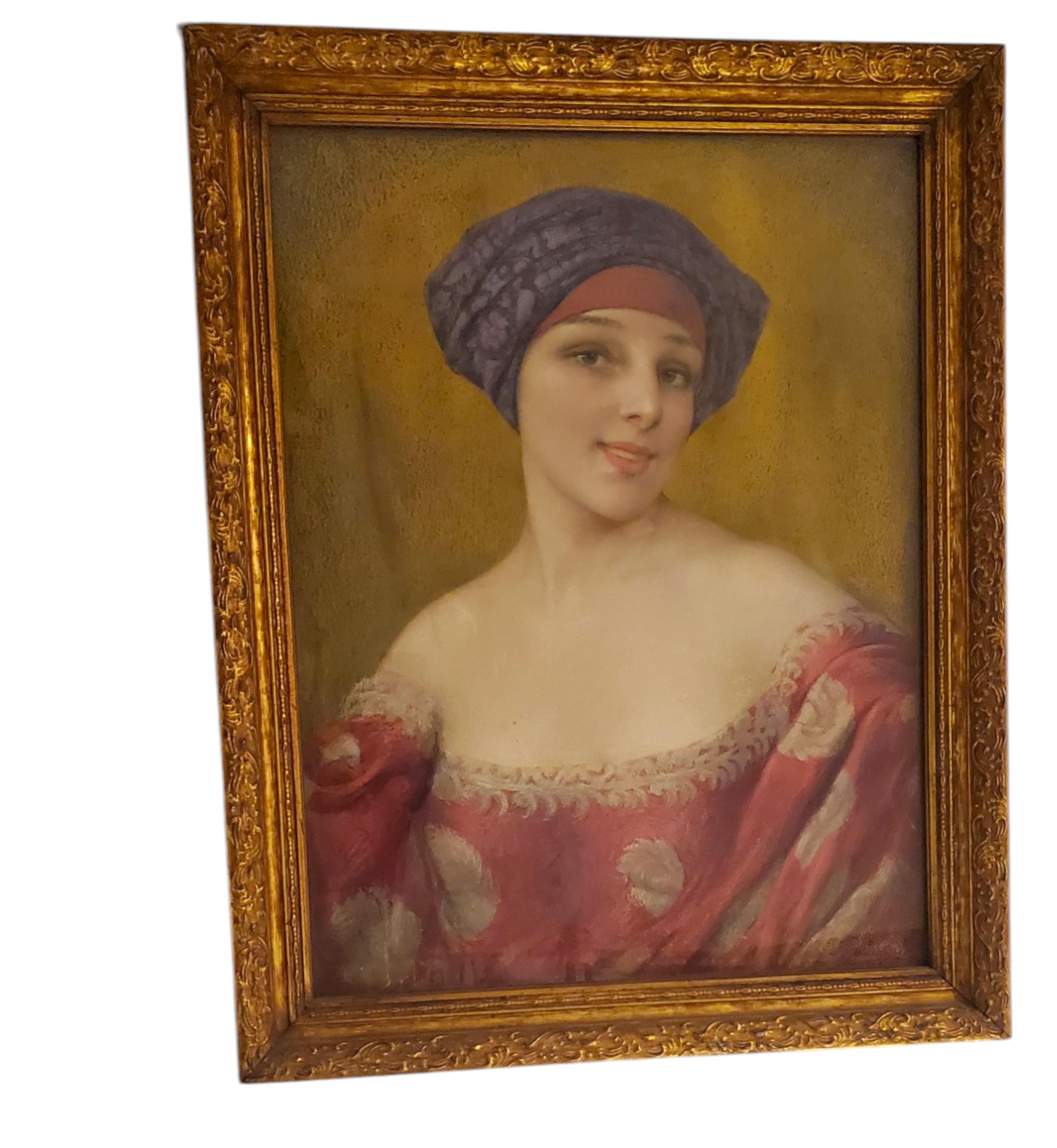 Original Pastel portrait of a young woman by G. Brisgand in gilt frame For Sale 10