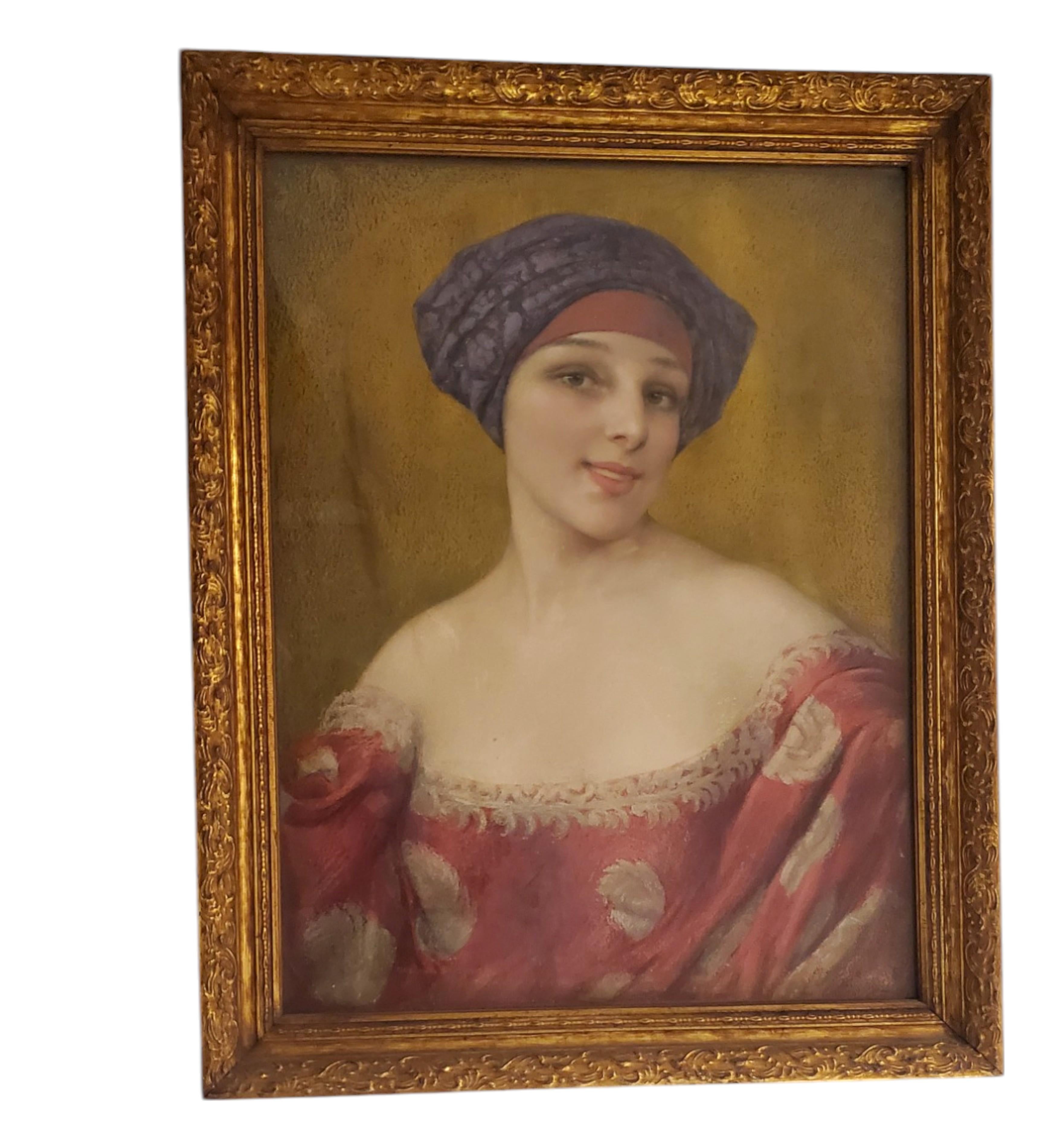 Original Pastel portrait of a young woman by G. Brisgand in gilt frame For Sale 11