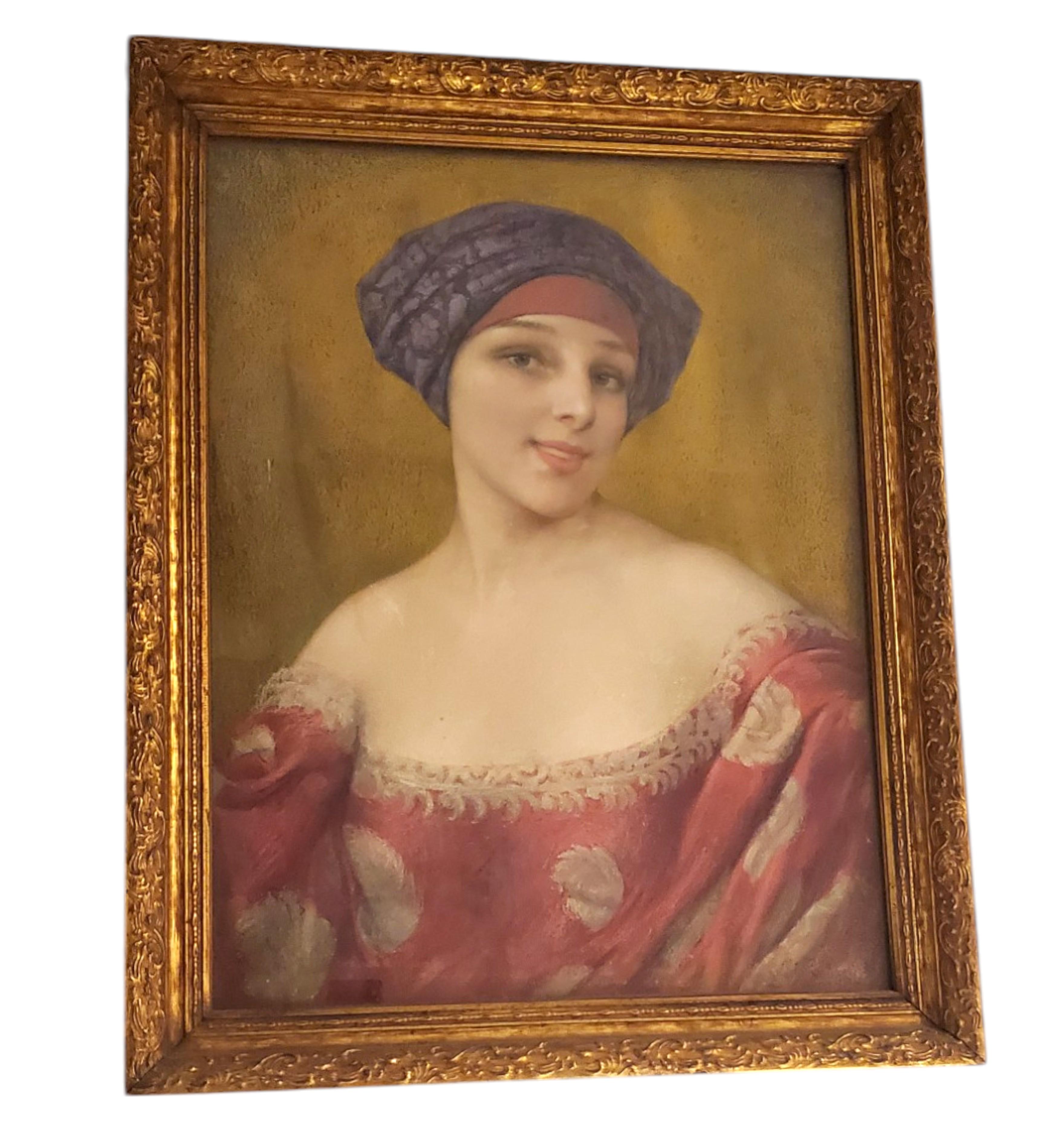 Original Pastel portrait of a young woman by G. Brisgand in gilt frame For Sale 12