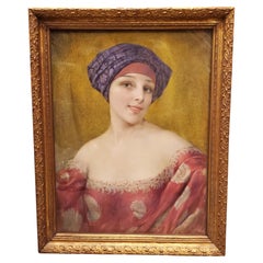Original Pastellfarbenes Porträt einer jungen Frau von G. Brisgand in vergoldetem Rahmen