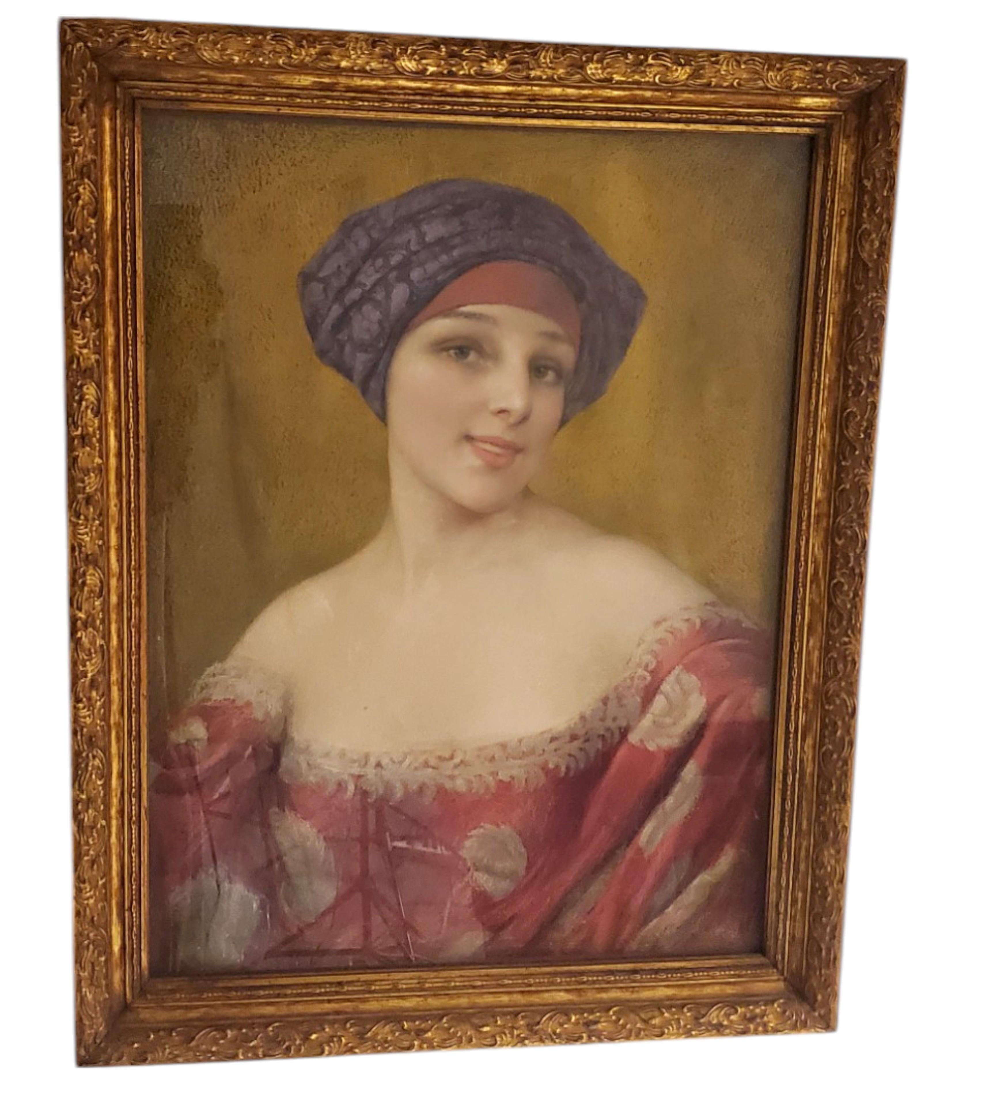 Original Pastel portrait of a young woman by G. Brisgand in gilt frame For Sale 13