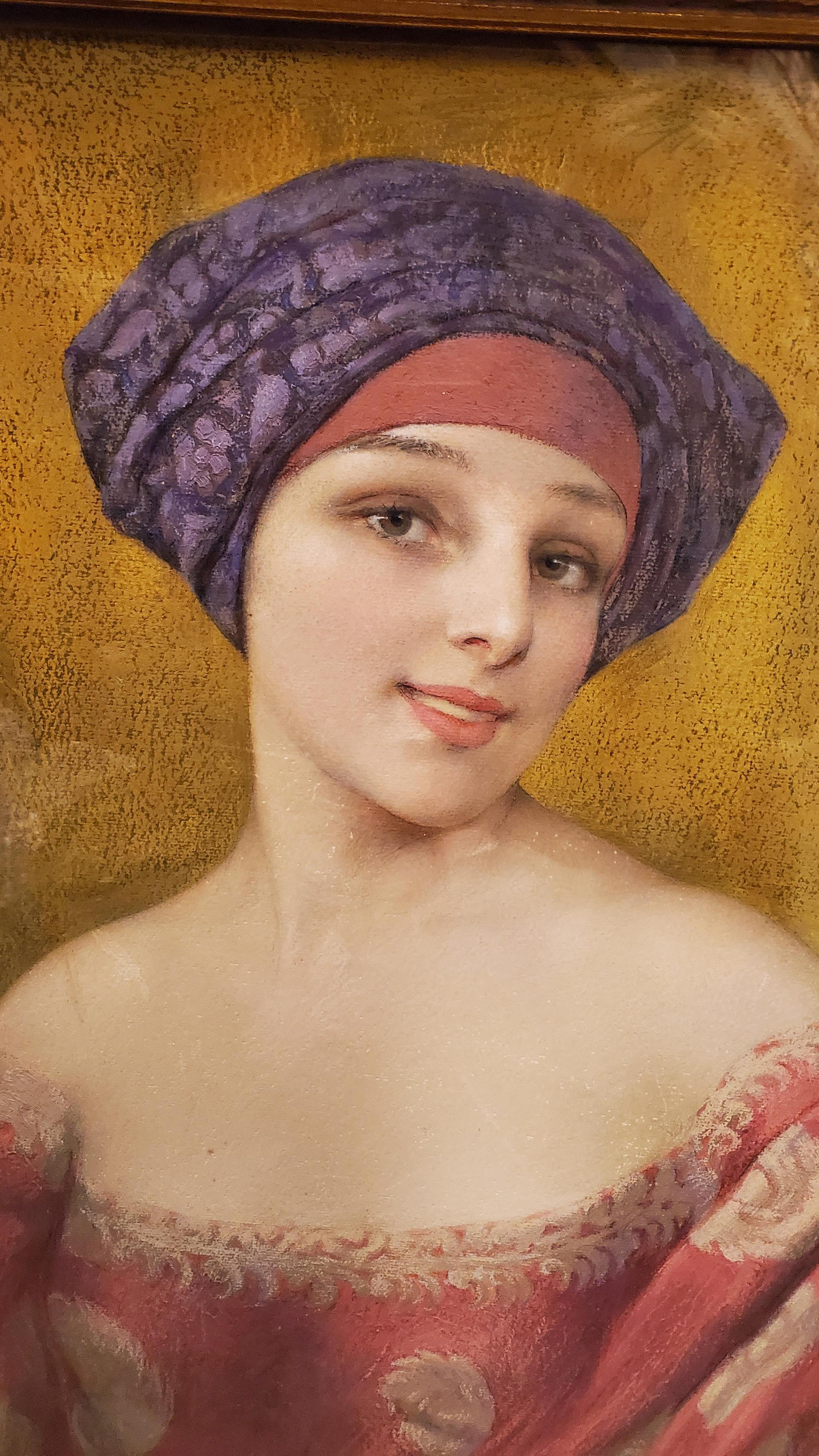 Aesthetic Movement Original Pastel portrait of a young woman by G. Brisgand in gilt frame For Sale