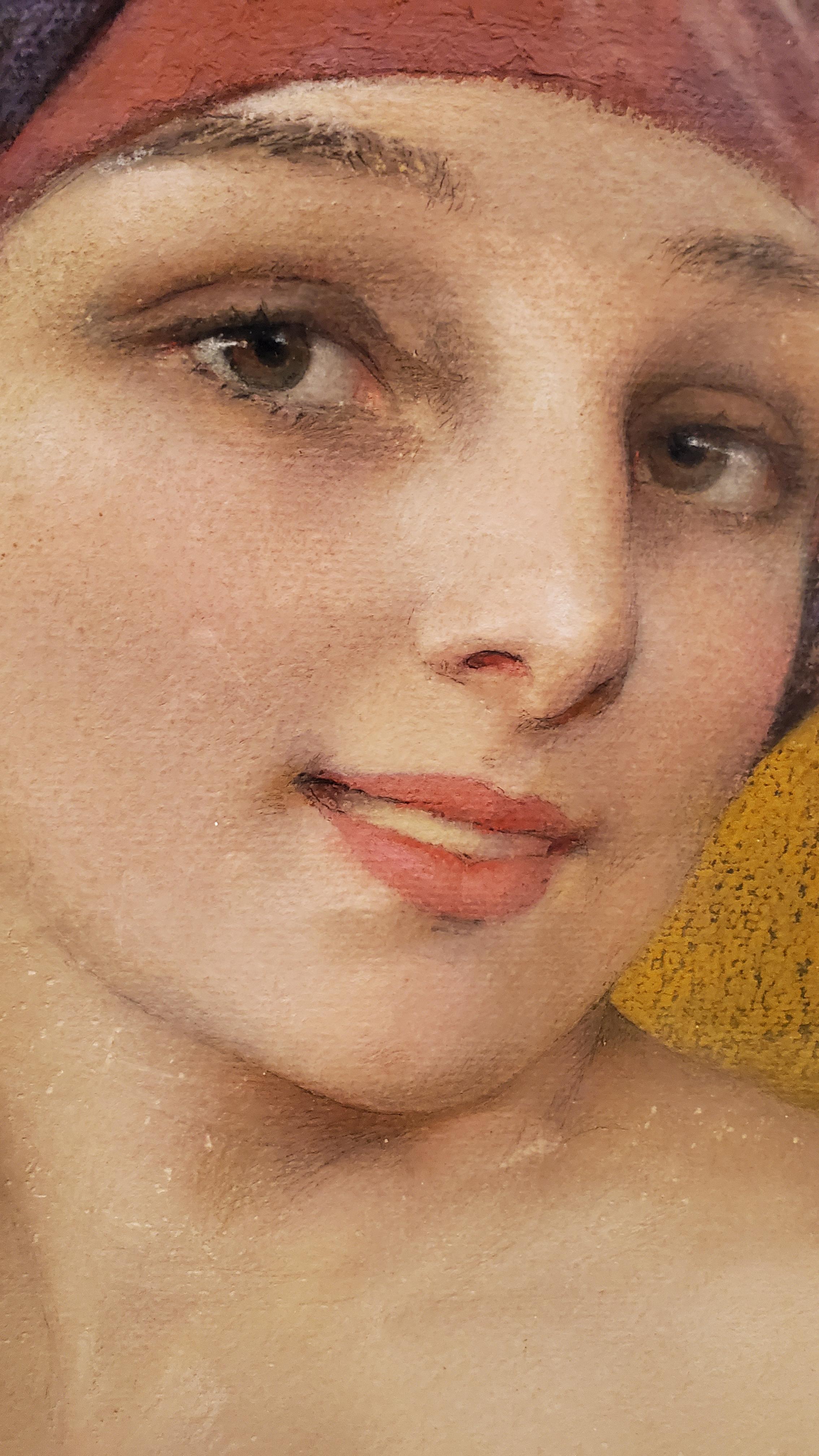 Original Pastel portrait of a young woman by G. Brisgand in gilt frame In Good Condition For Sale In New York City, NY