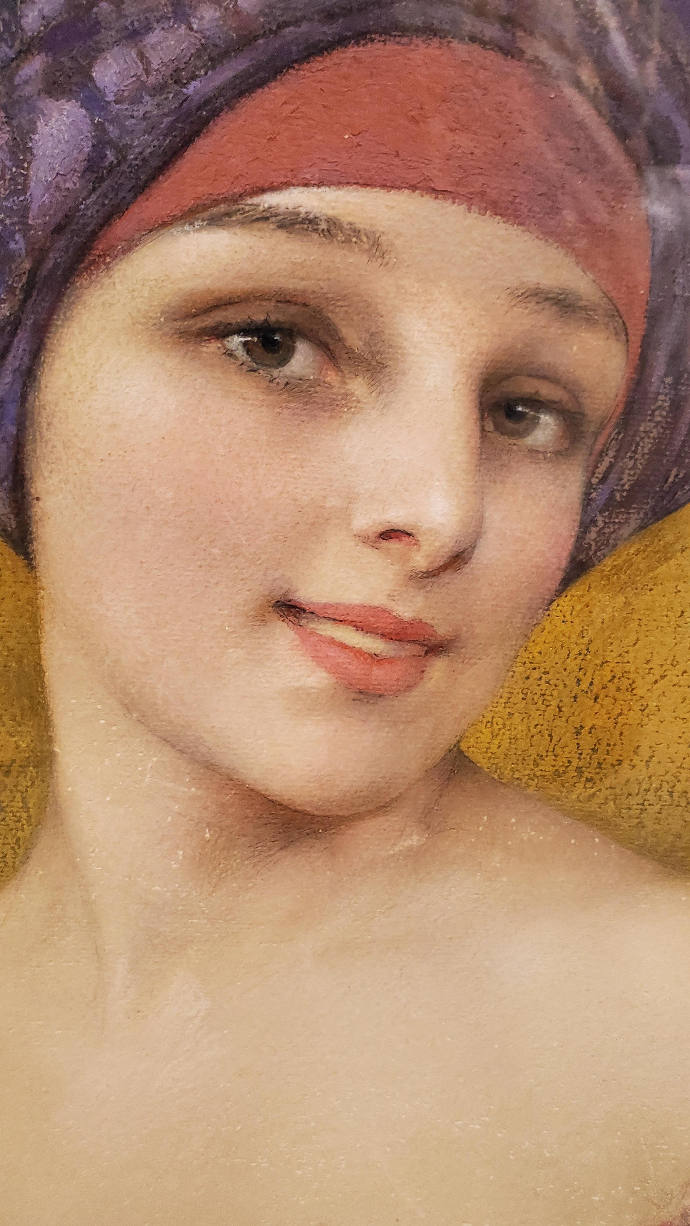 Mid-20th Century Original Pastel portrait of a young woman by G. Brisgand in gilt frame For Sale
