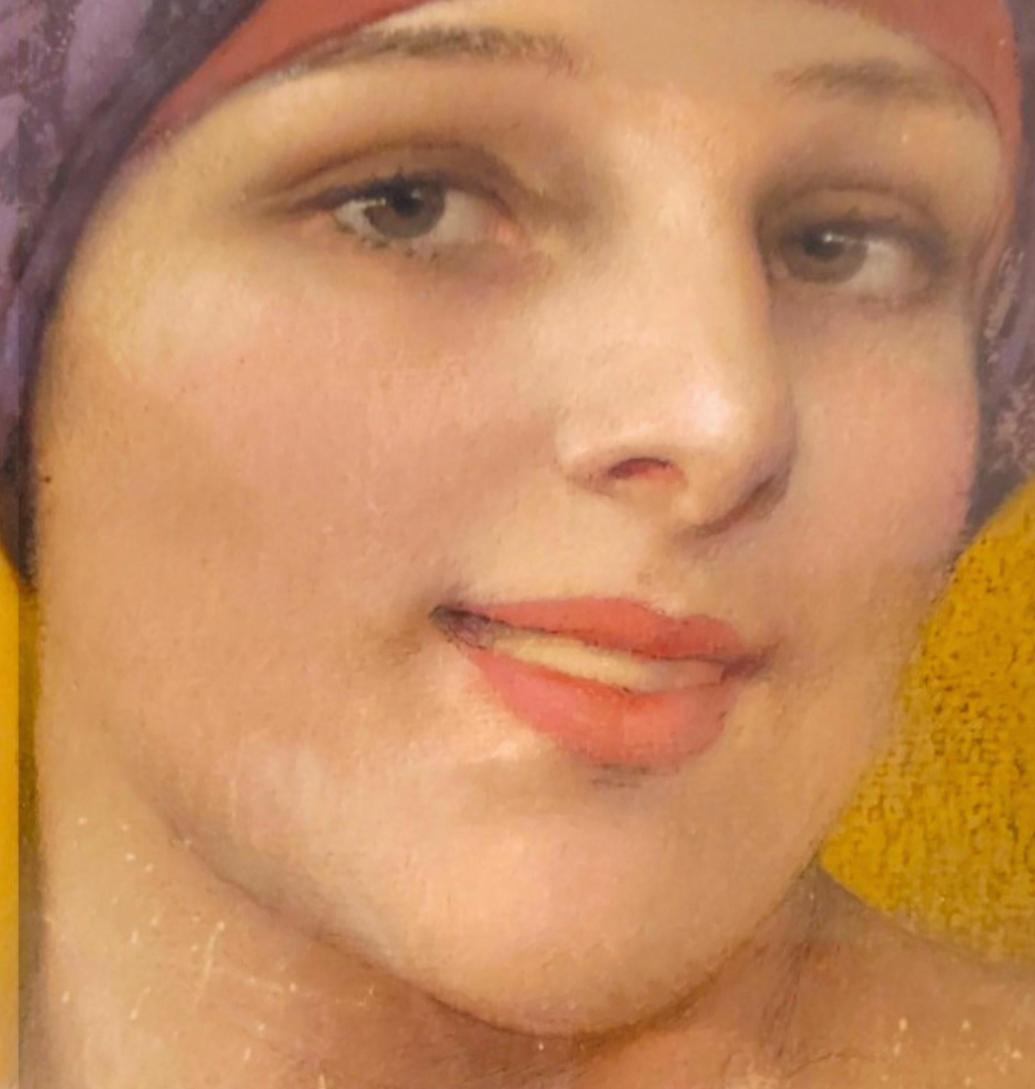 Paint Original Pastel portrait of a young woman by G. Brisgand in gilt frame For Sale