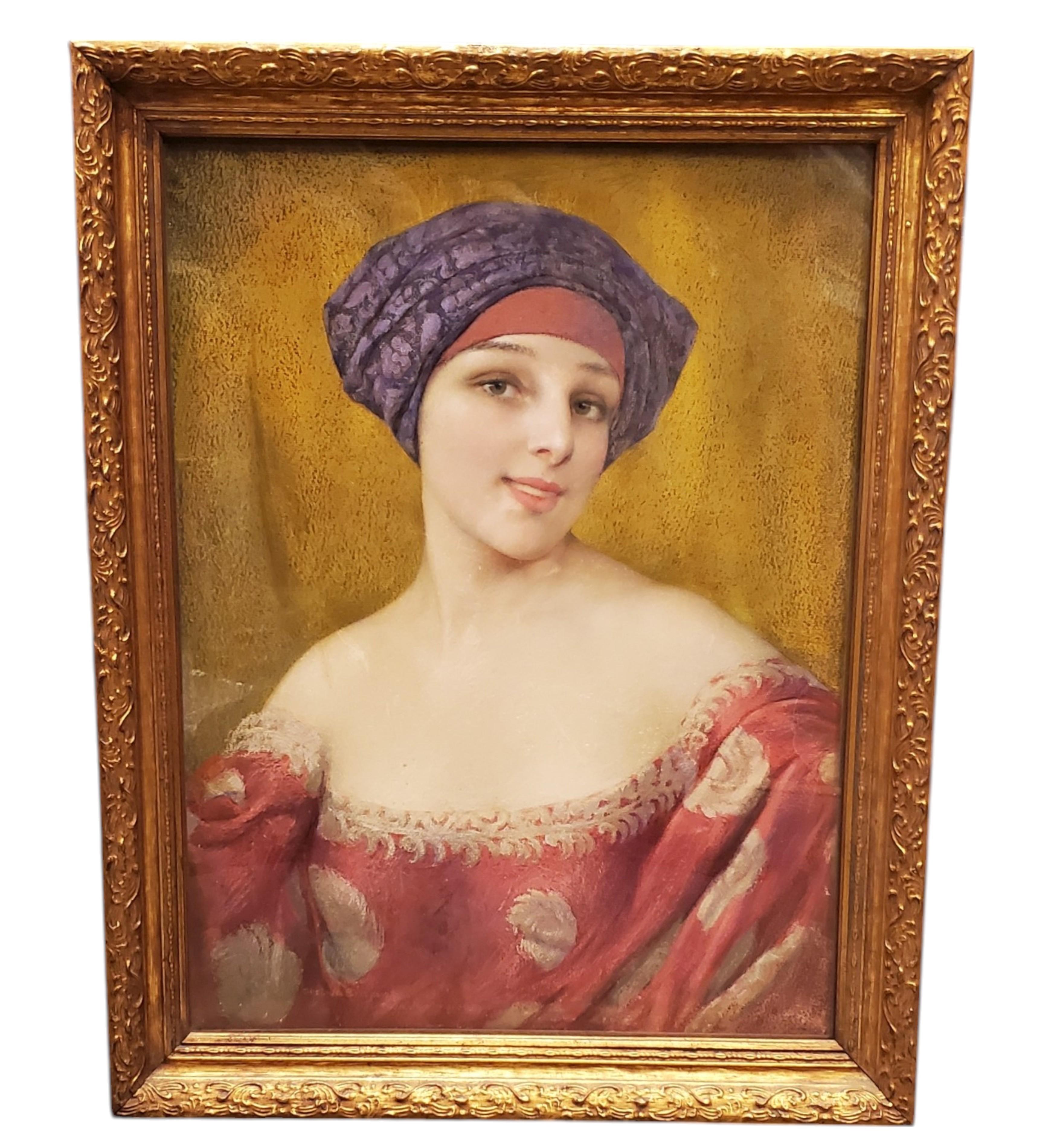 Original Pastel portrait of a young woman by G. Brisgand in gilt frame For Sale 1