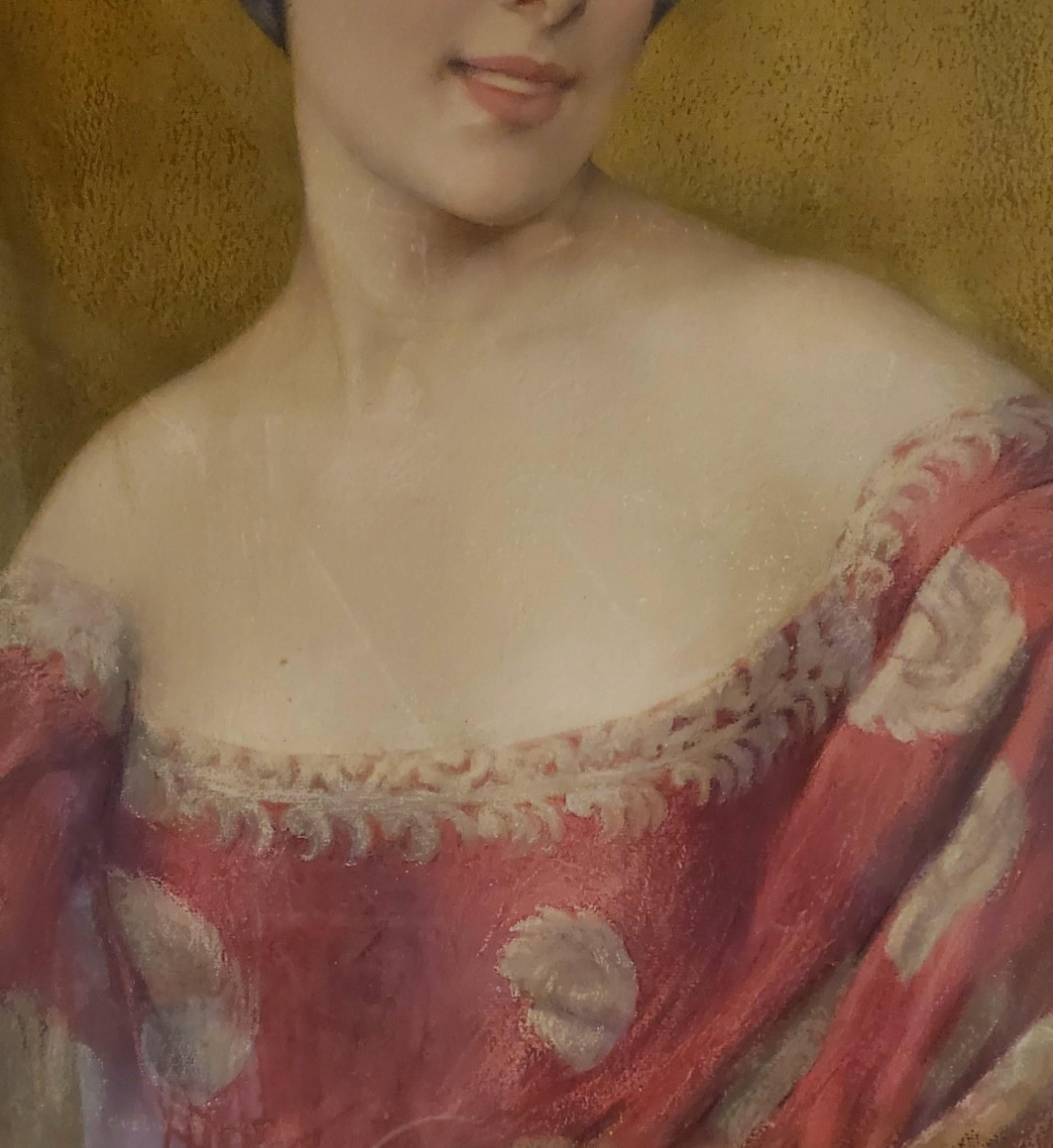 Original Pastel portrait of a young woman by G. Brisgand in gilt frame For Sale 2
