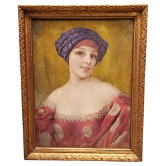 Original Pastellfarbenes Porträt einer jungen Frau von G. Brisgand in vergoldetem Rahmen