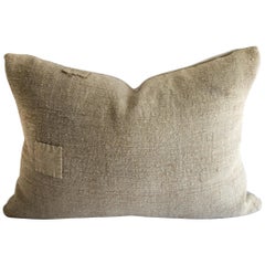 Original Patchwork Grain Sack Pillow with Linen Flax linen