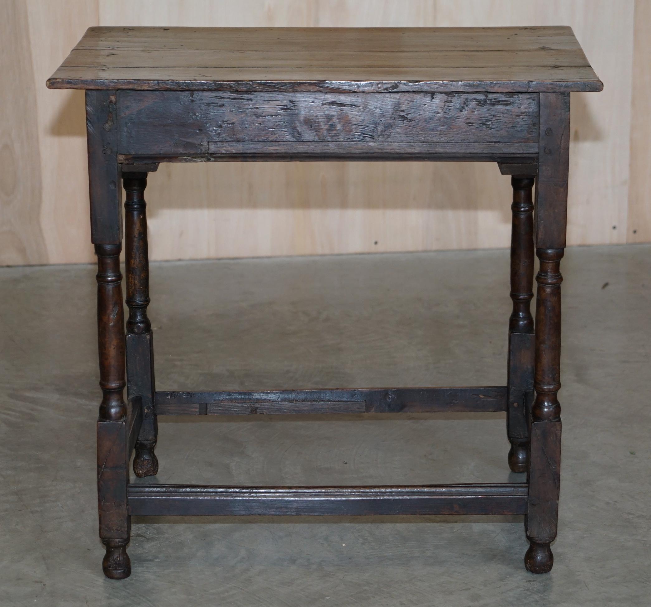 Original Patina Antique 18th Century circa 1740 George II Oak Side End Table For Sale 5