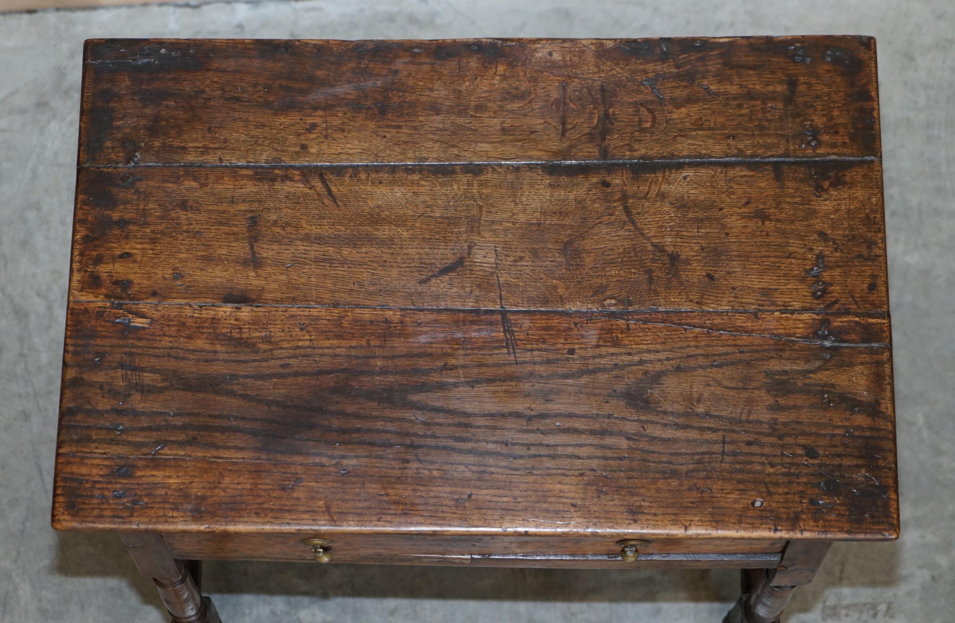 English Original Patina Antique 18th Century circa 1740 George II Oak Side End Table For Sale