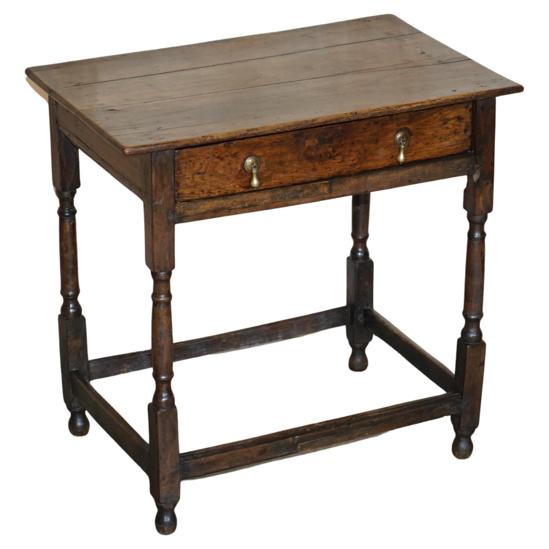 Original Patina Antique 18th Century circa 1740 George II Oak Side End Table For Sale
