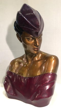 Original Patrick Nagel "Carol" Bronze Bust Sculpture from, 1984