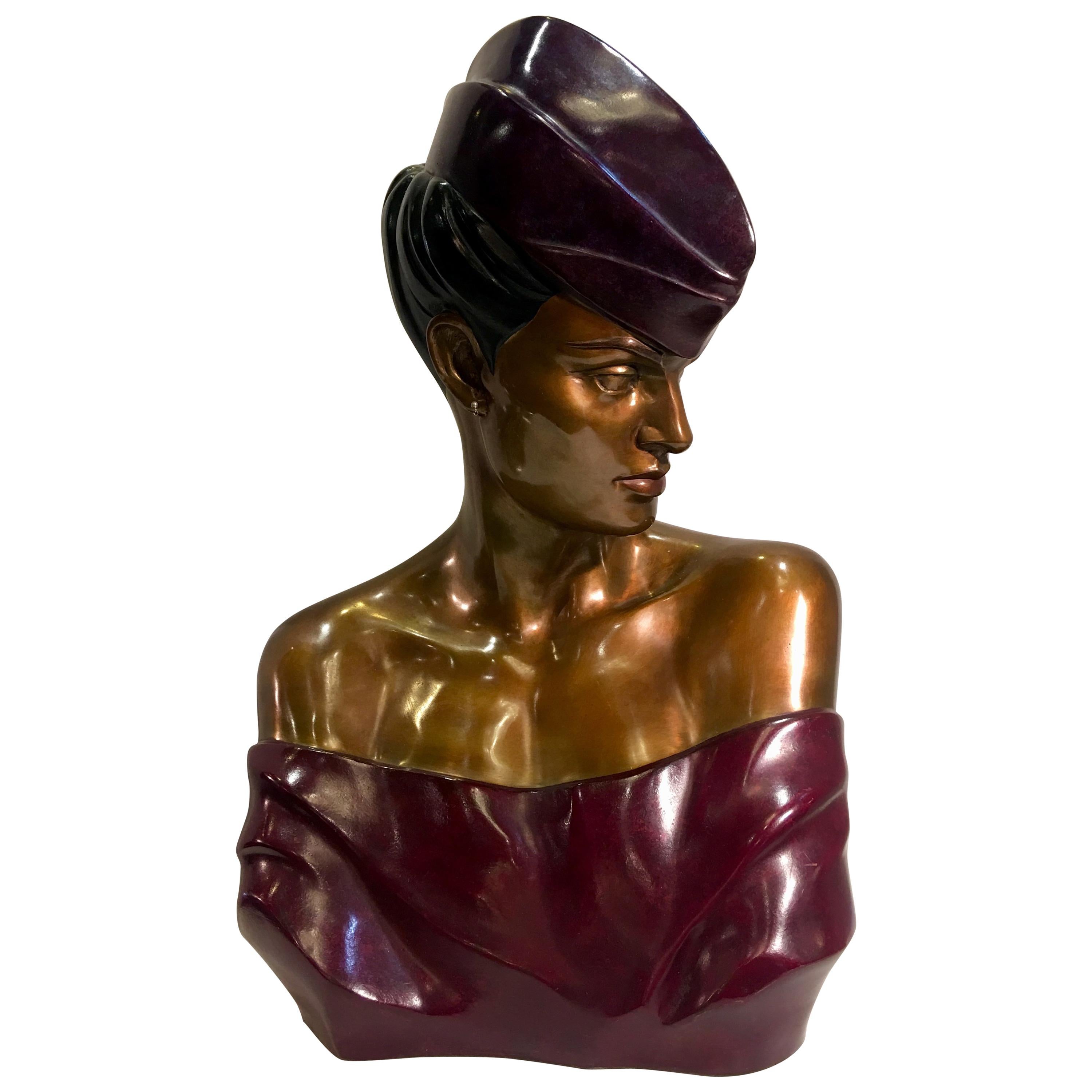 Original Patrick Nagel "Carol" Bronze Bust Sculpture from, 1984