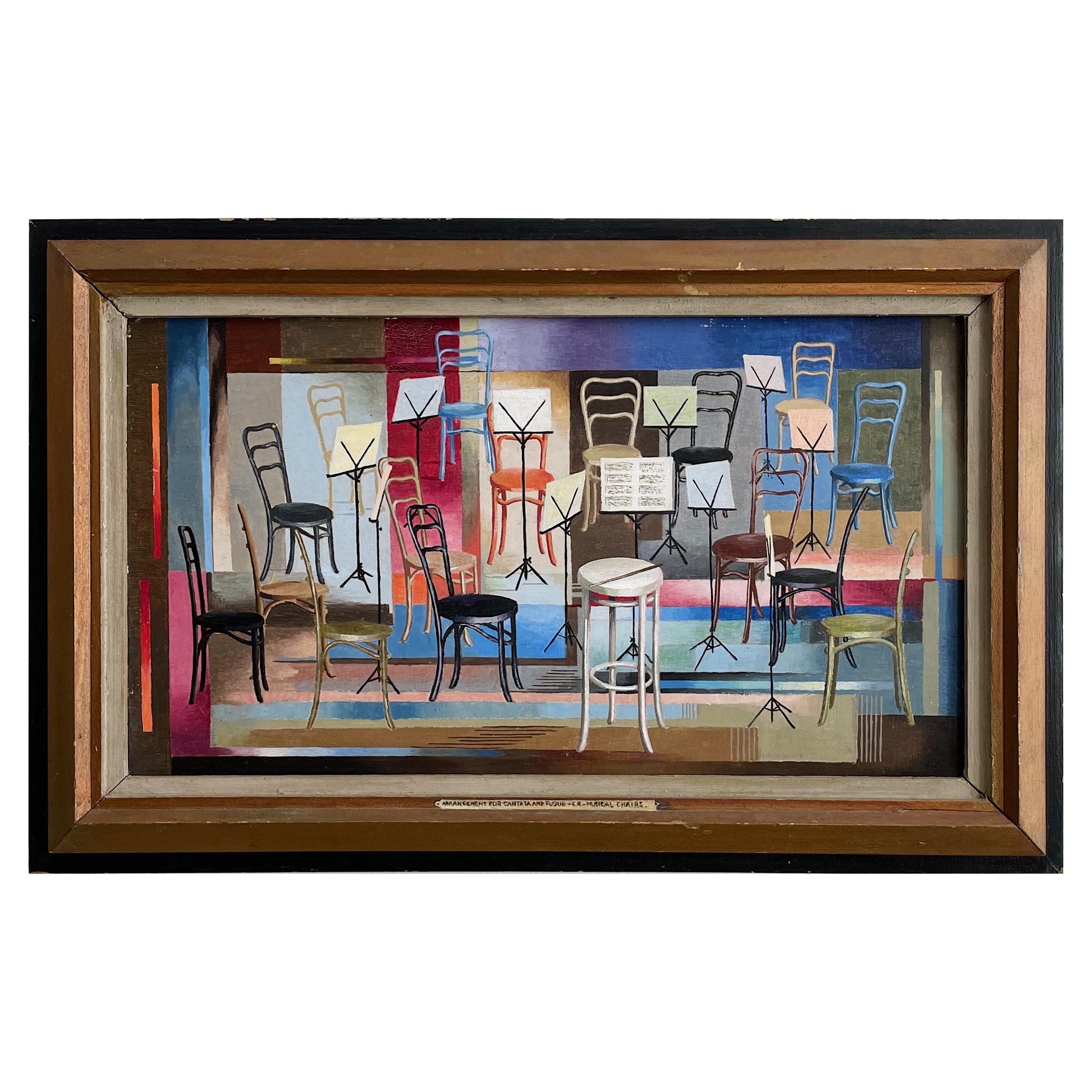 Original Paul Crosthwaite 
1911-1981
 Oil on Board Painting "Musical Chairs"