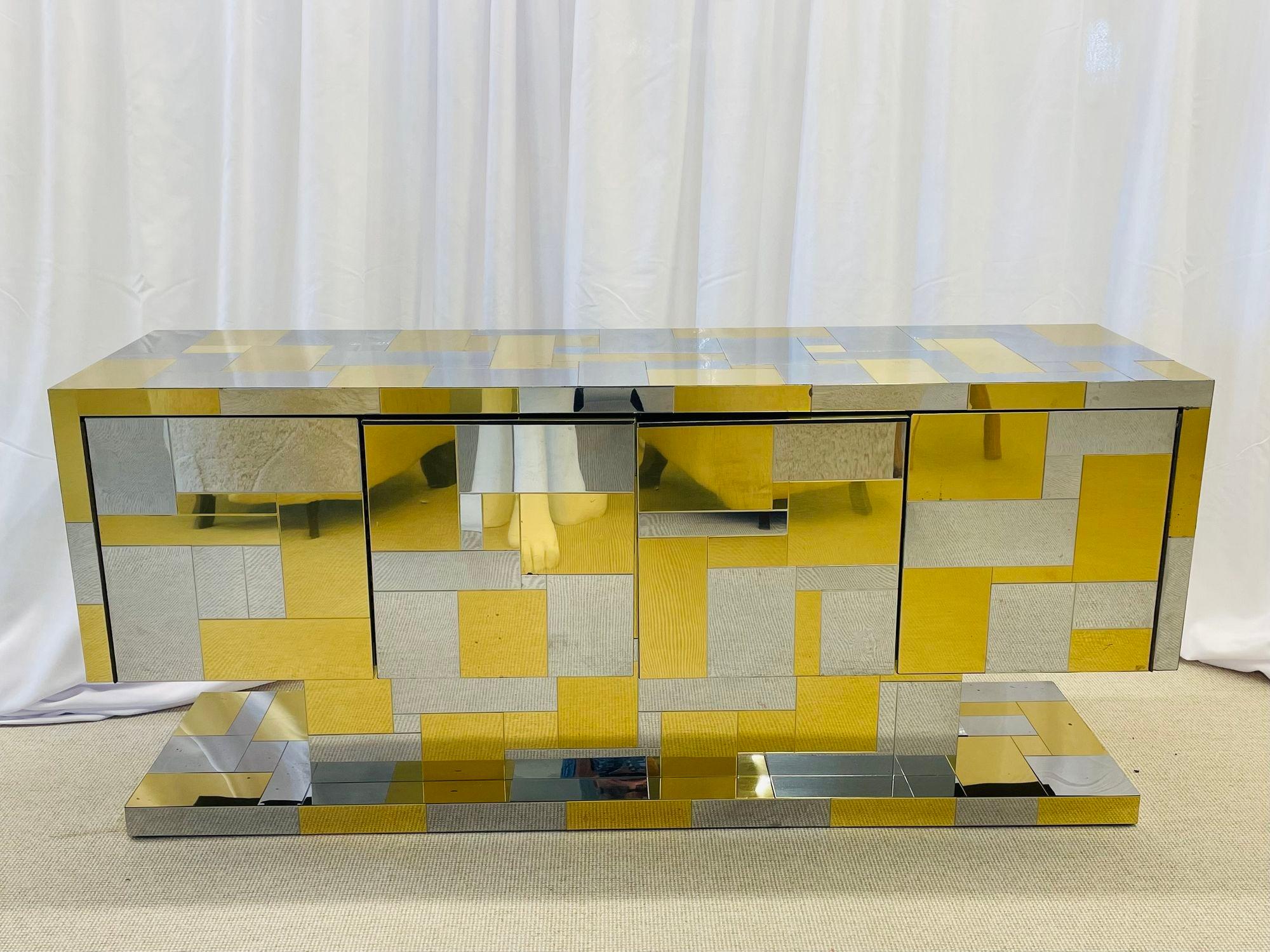Paul Evans, Mid-Century Modern, Cityscape Sideboard, Brass, Chrome, 1970s

Original Paul Evans cabinet, sideboard, cityscape brass and chrome, signed An Original Paul Evans. 
A cityscape cabinet in chromed steel and brass with one adjustable shelf