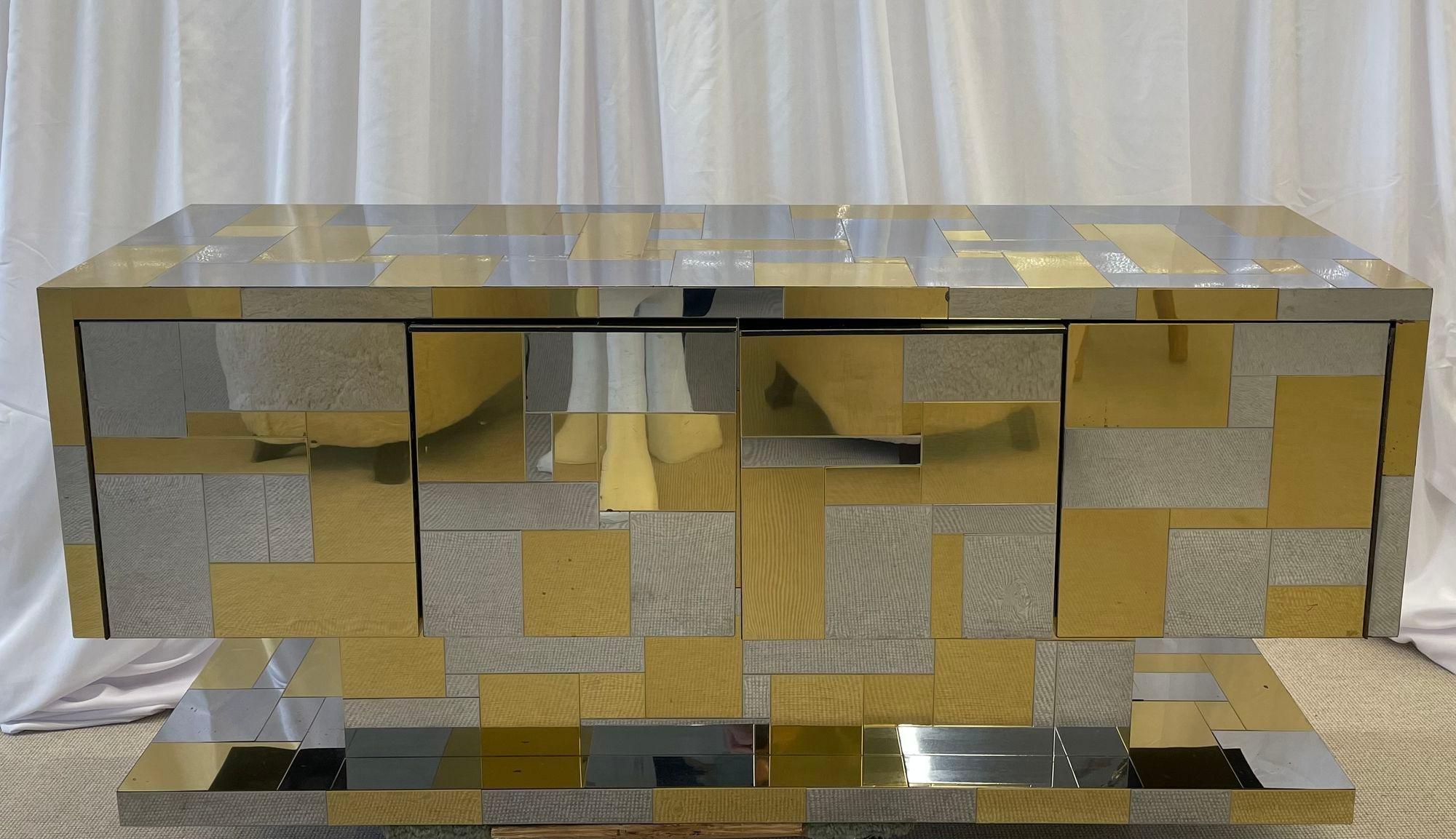 20th Century Paul Evans, Mid-Century Modern, Cityscape Sideboard, Brass, Chrome, 1970s For Sale