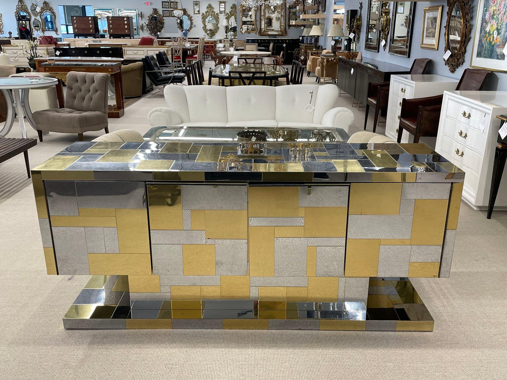 American Paul Evans, Mid-Century Modern, Cityscape Sideboard, Brass, Chrome, 1970s For Sale