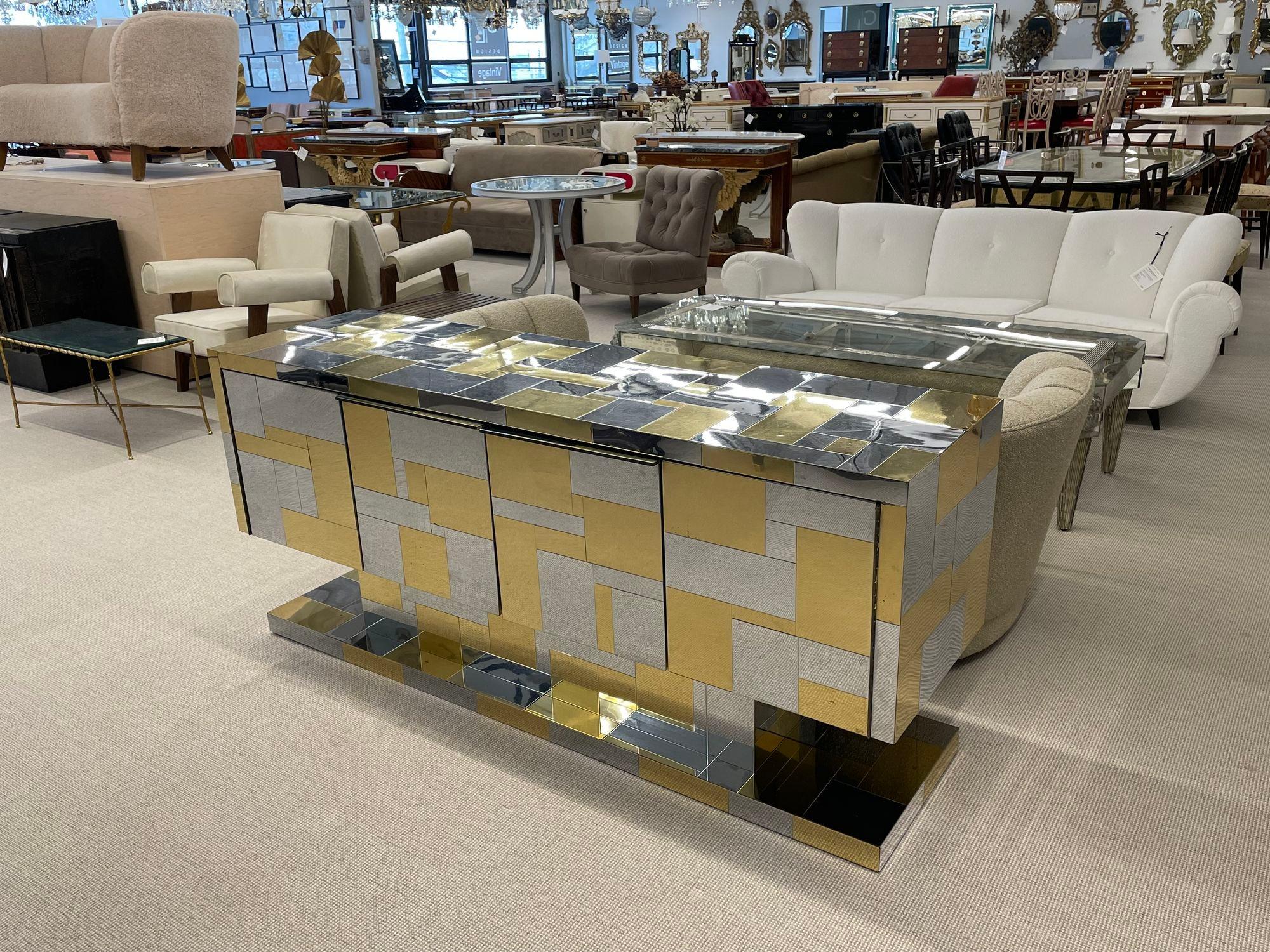 Paul Evans, Mid-Century Modern, Cityscape Sideboard, Brass, Chrome, 1970s In Good Condition For Sale In Stamford, CT