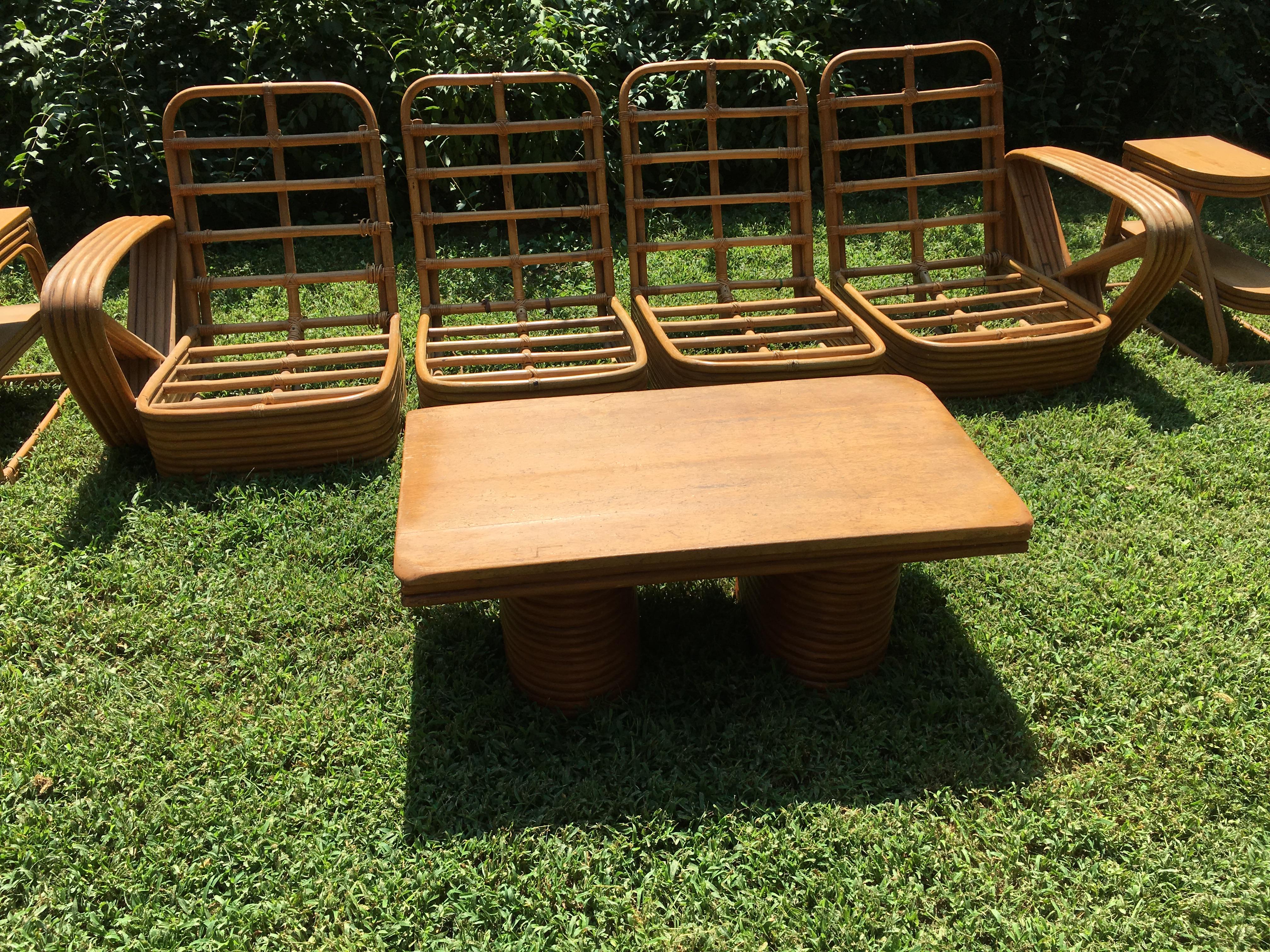 Original Paul Frankl Five-Strand 'Pretzel' Rattan Living Room Set In Fair Condition In Atlanta, GA