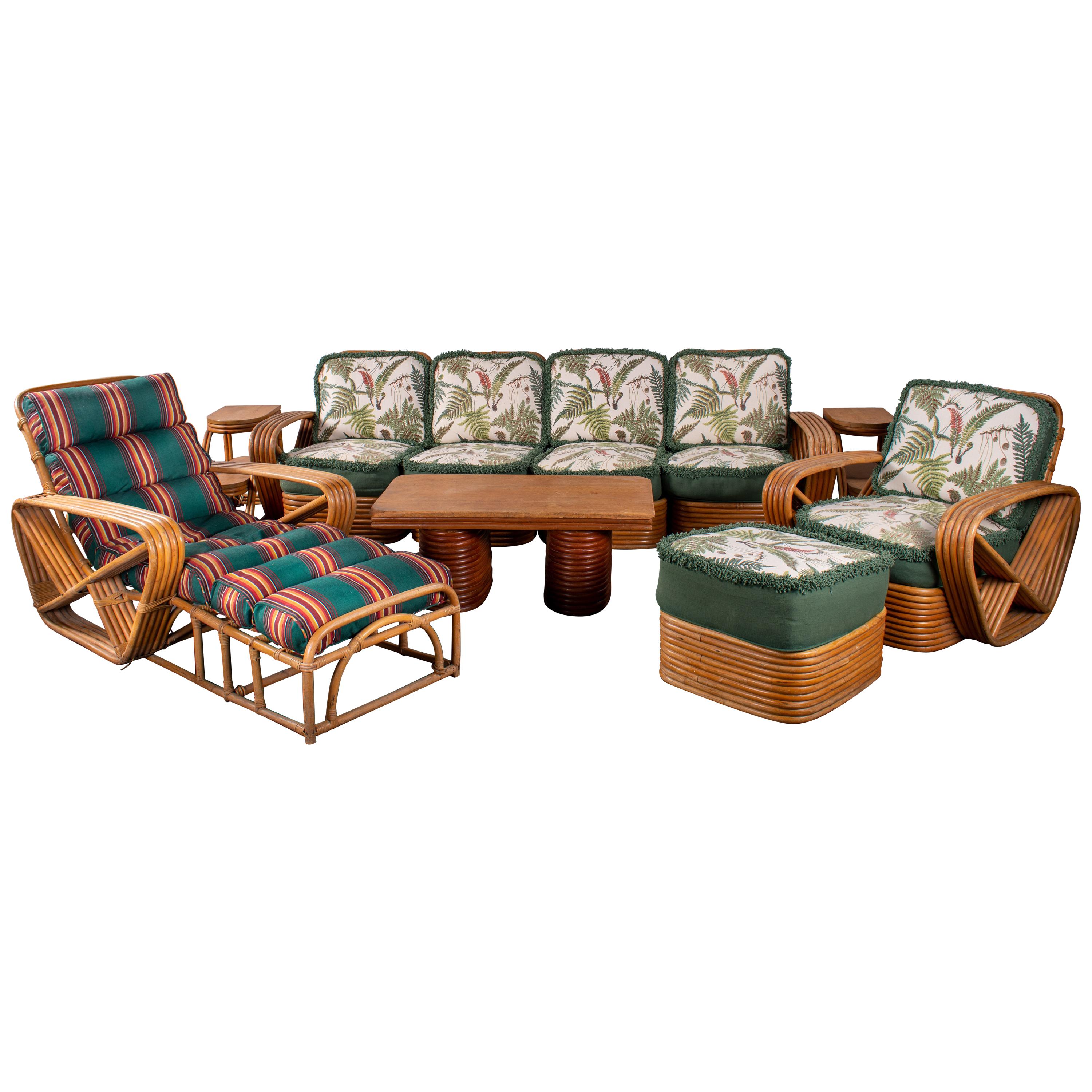 Original Paul Frankl Five-Strand 'Pretzel' Rattan Living Room Set