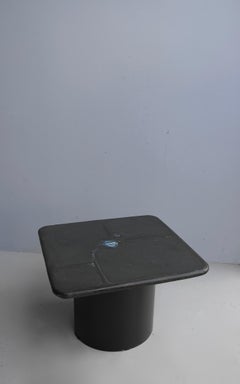 Tavolino originale di Paul Kingma, agata blu, ottone e pietra nera