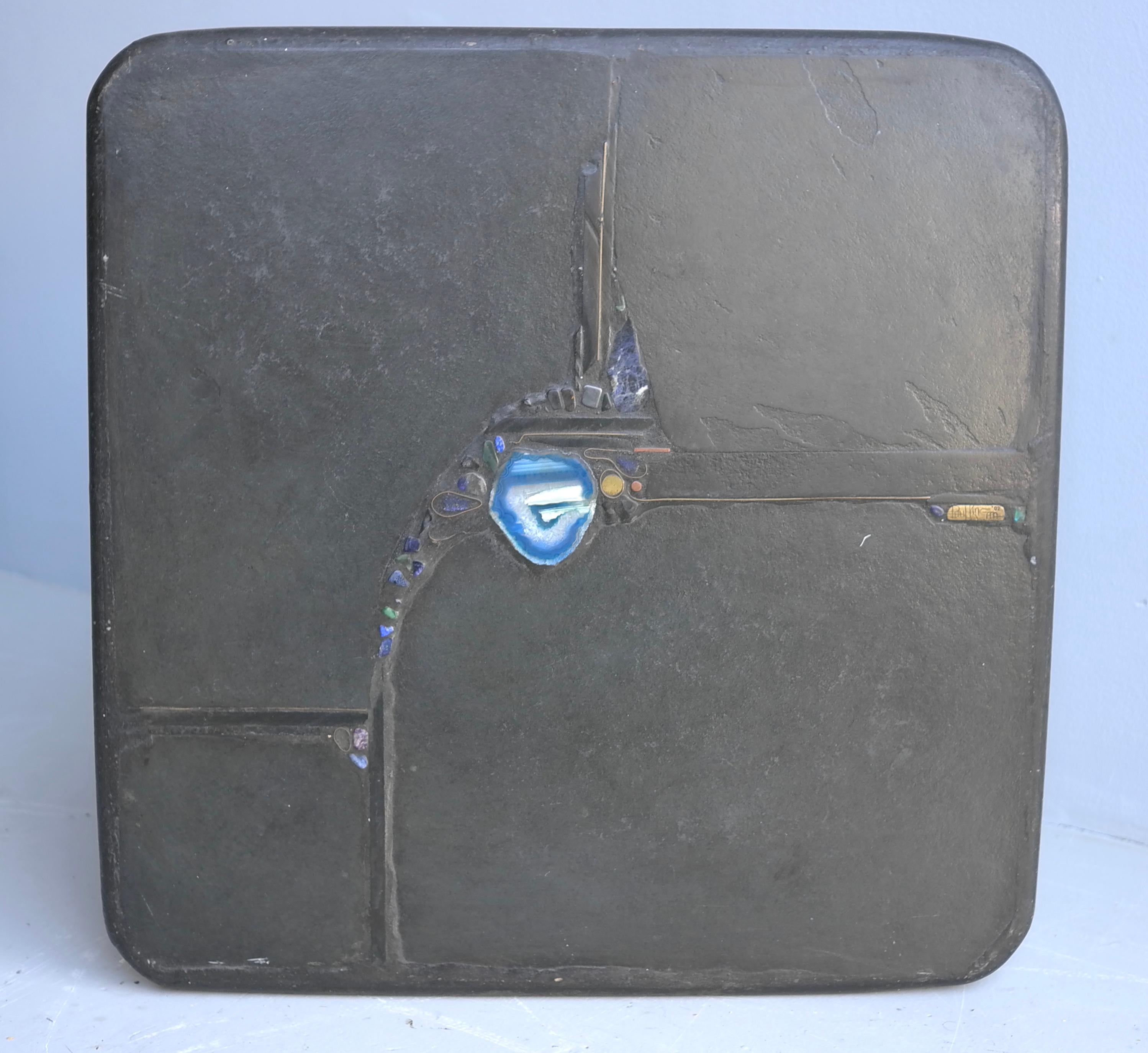 Table d'appoint originale Paul Kingma Art, Agate bleue, laiton et pierre noire Bon état - En vente à Den Haag, NL