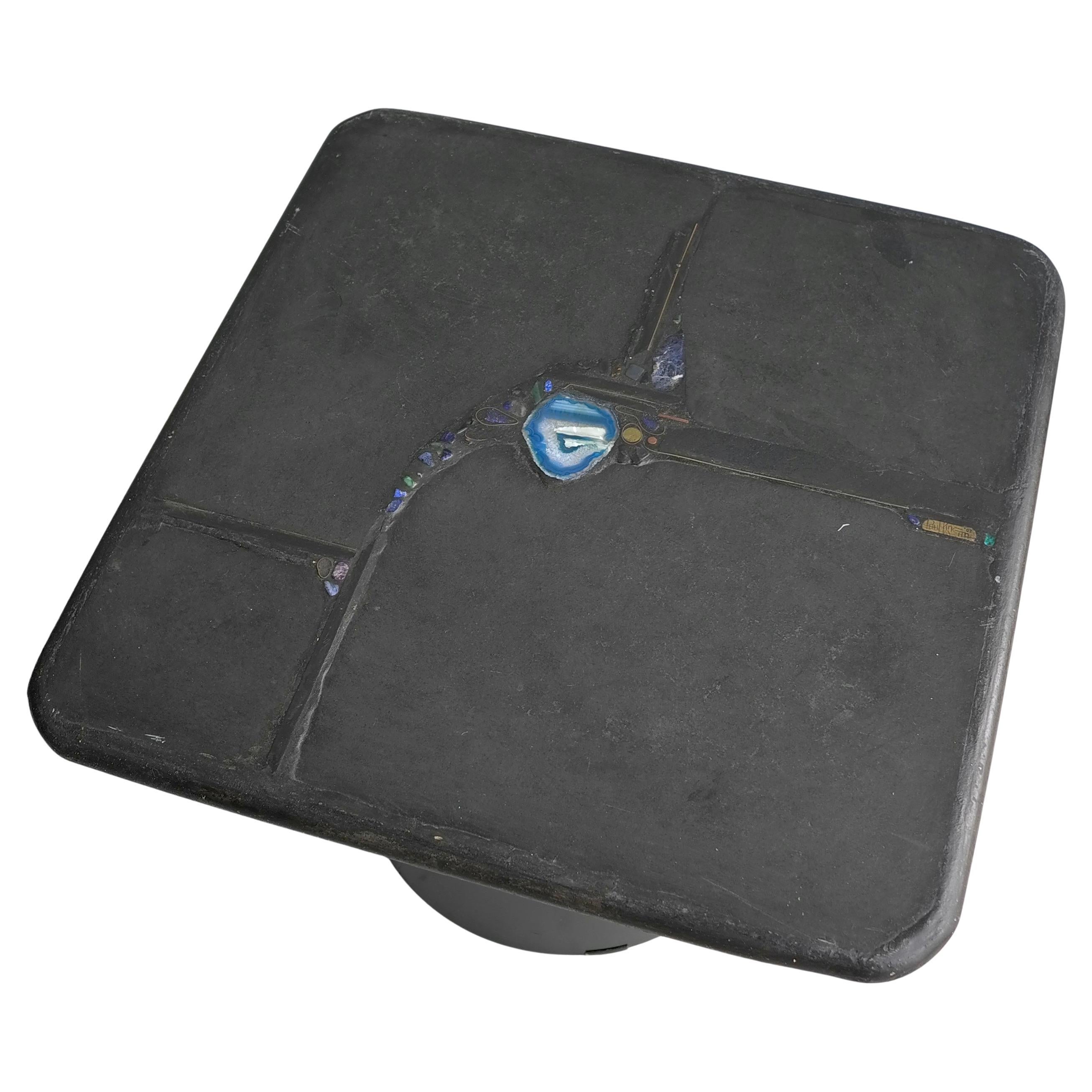 Table d'appoint originale Paul Kingma Art, Agate bleue, laiton et pierre noire en vente