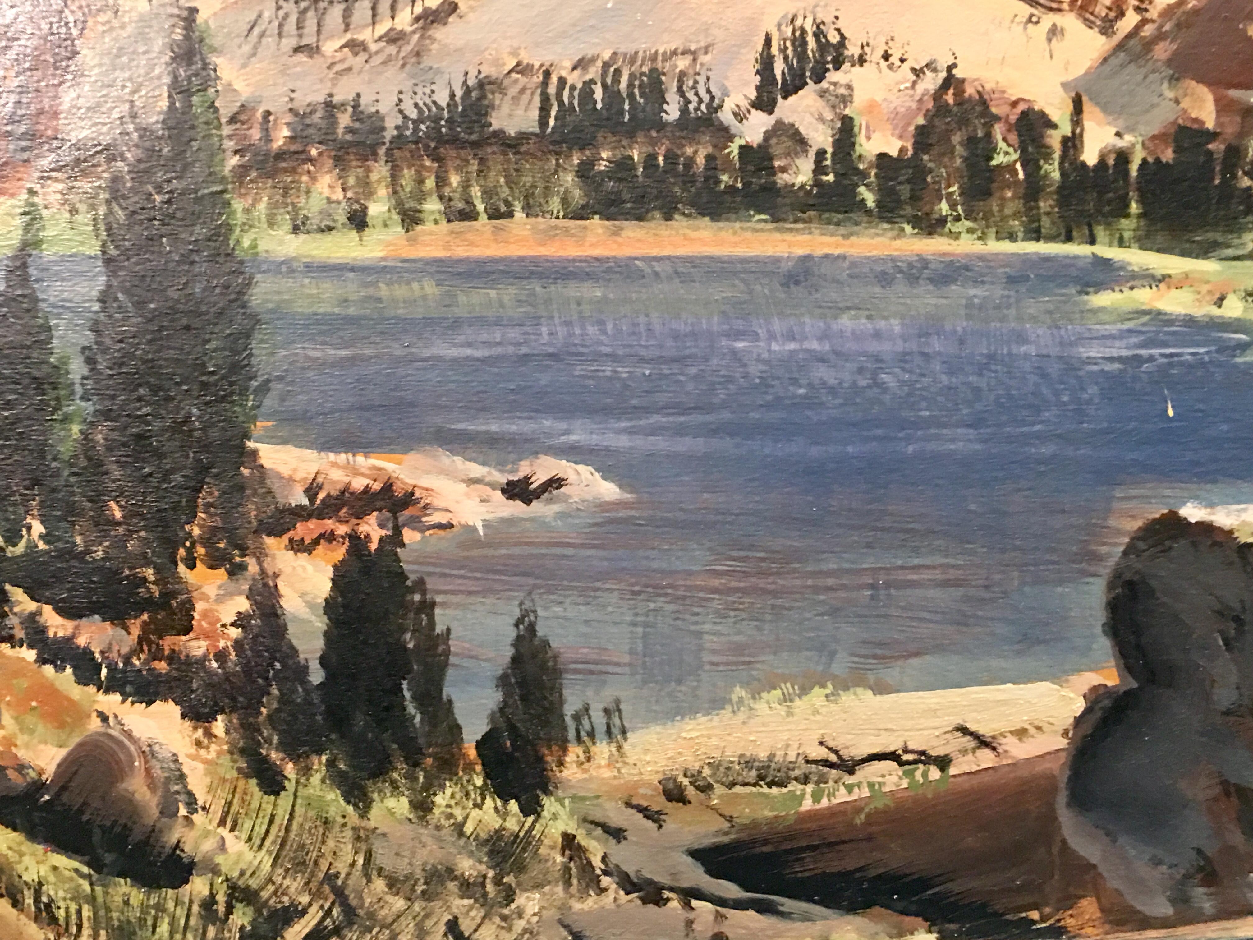 Pintura al óleo original de Paul Lauritz High Sierras Nine Lake Basin Early California Pintado a mano en venta