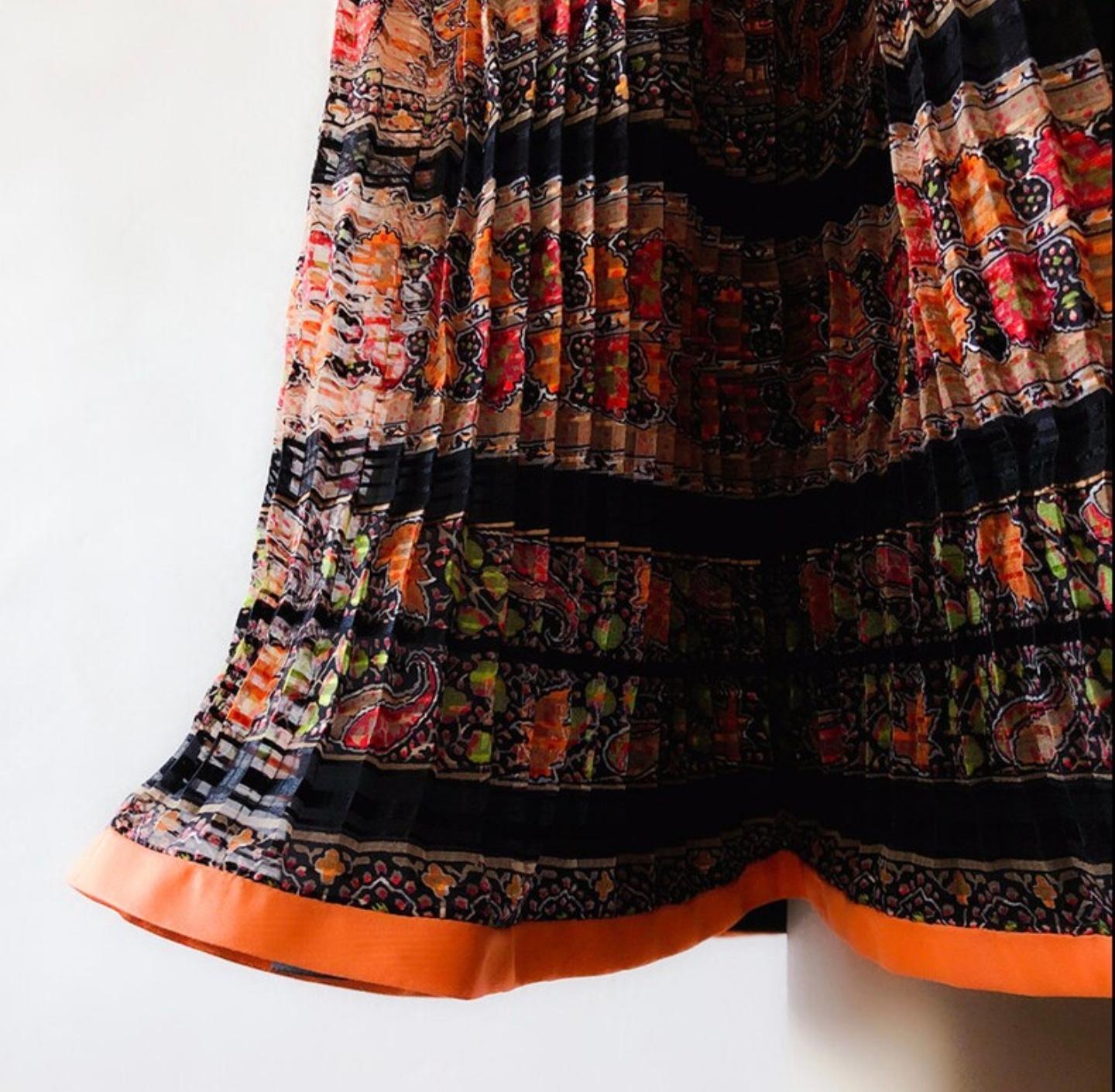 Original Paul-Louis Orrier Haute Couture Silk Dress 70s Ruffle Pleated  For Sale 2