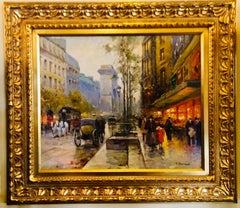 Original Paul Renard Oil Painting of a Parisian Street Scene on Avenue Montaigne