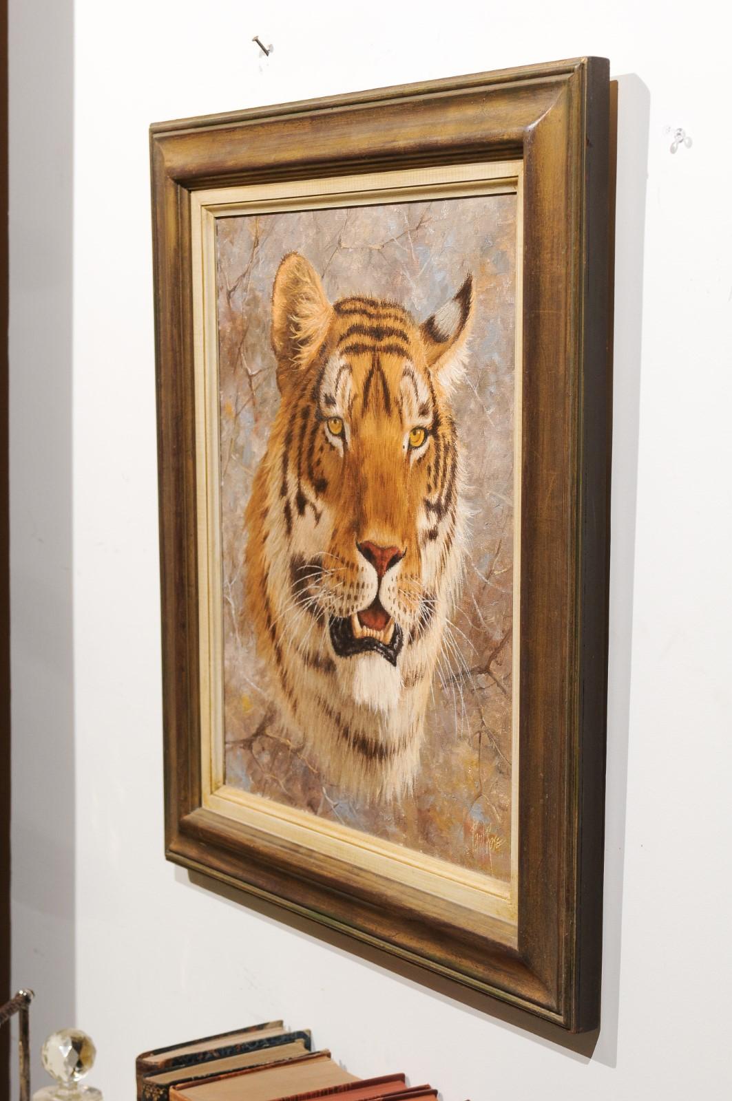 Original Paul Rose Framed and Signed Wildlife Painting Depicting a Tiger Head 3