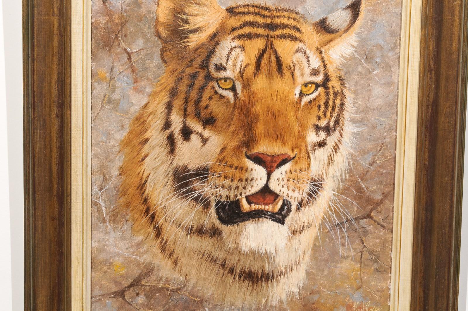 Original Paul Rose Framed and Signed Wildlife Painting Depicting a Tiger Head In Good Condition In Atlanta, GA