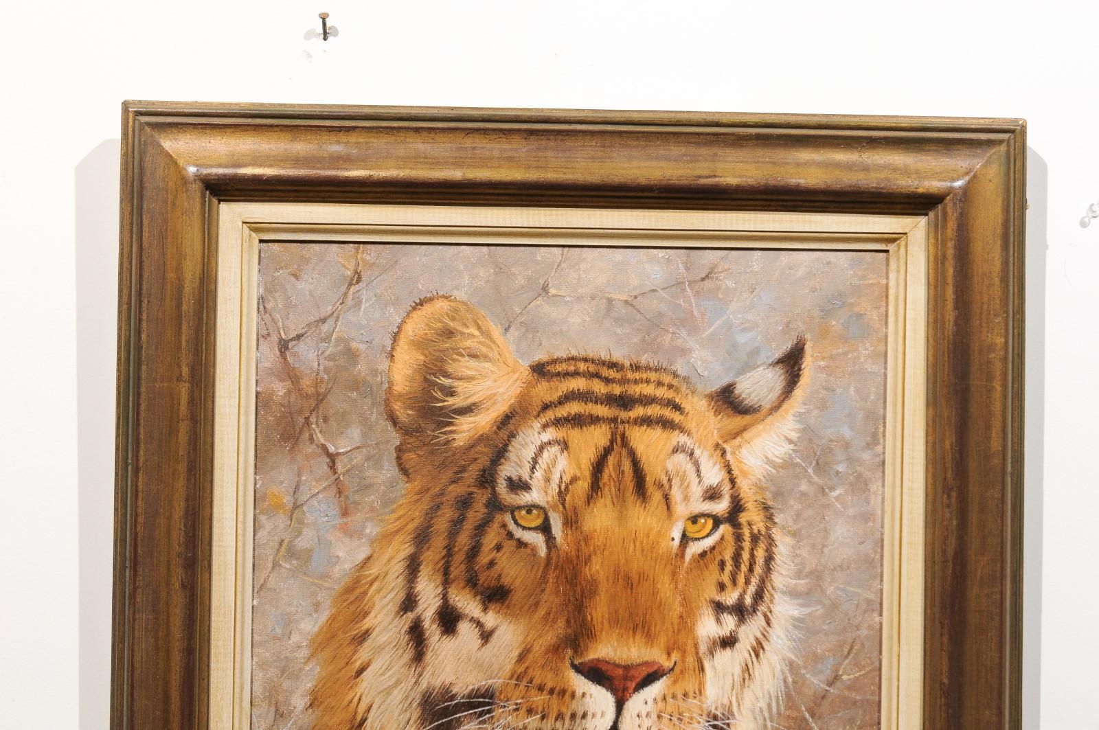20th Century Original Paul Rose Framed and Signed Wildlife Painting Depicting a Tiger Head