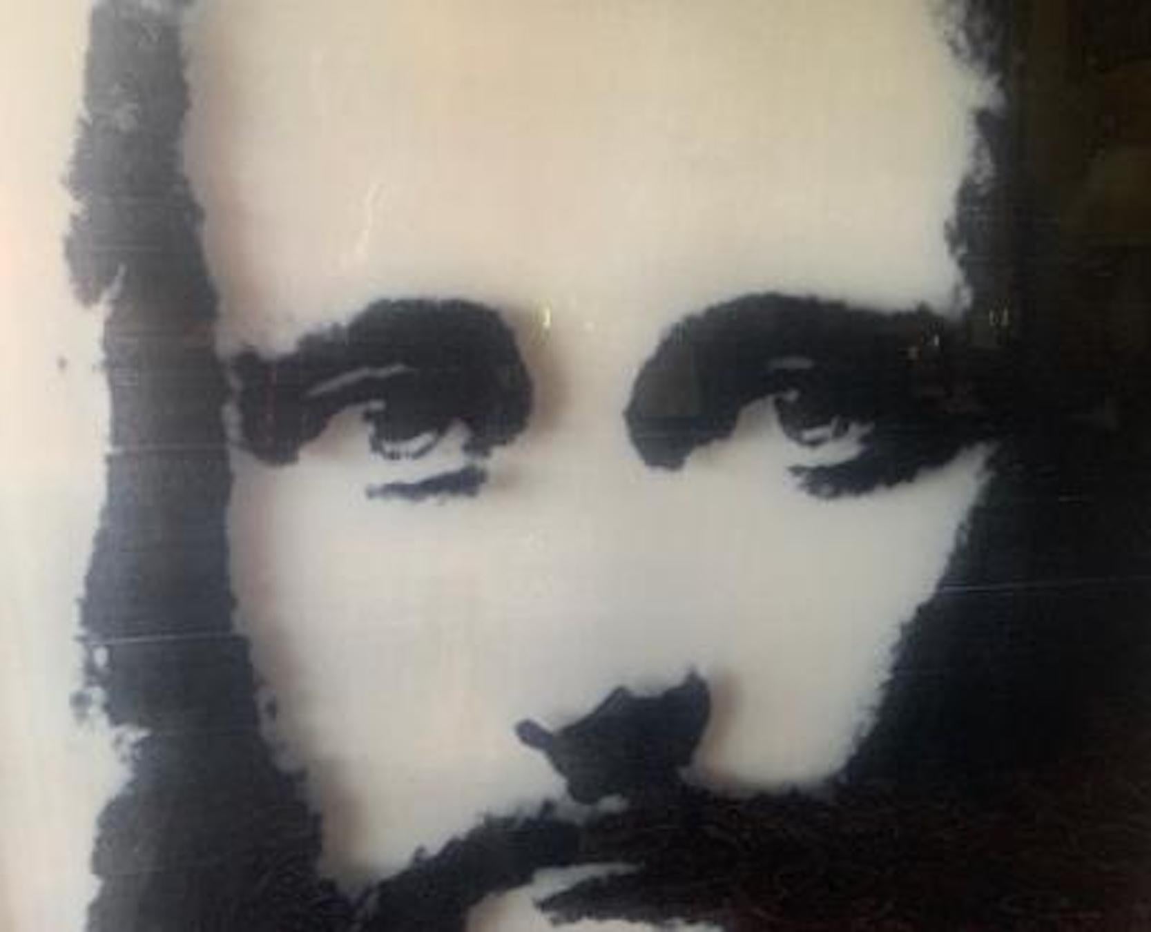Very large, original digital screenprint on Plexiglas with nail polish on c-print, mounted to Sintra board, mixed media work of art of Jesus entitled 