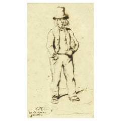 Vintage Original Pen 
Ink Drawing Signed, by Charles Joseph Travies