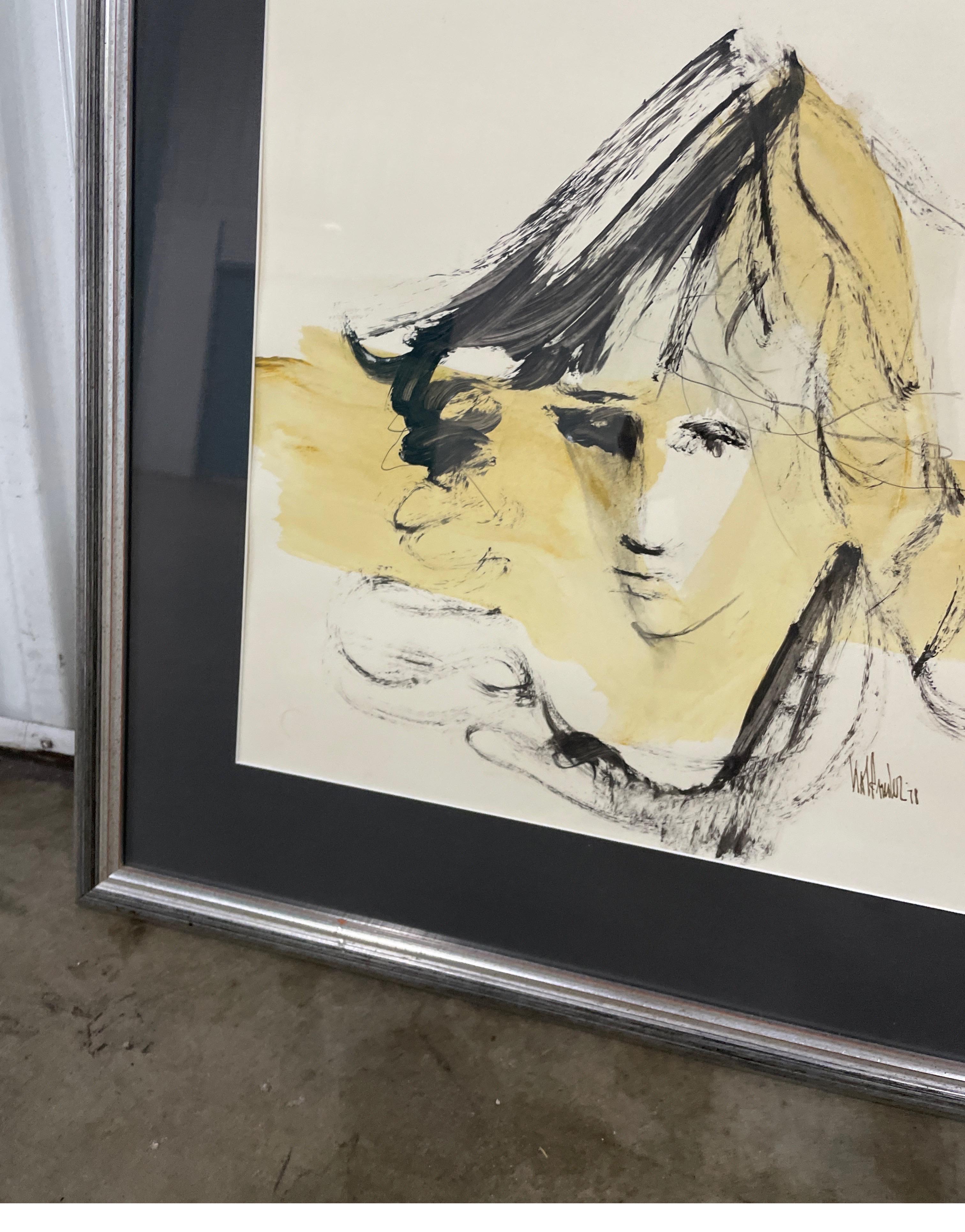 Original Pen, Ink & Watercolor Portrait by Gino Hollander In Good Condition For Sale In West Palm Beach, FL