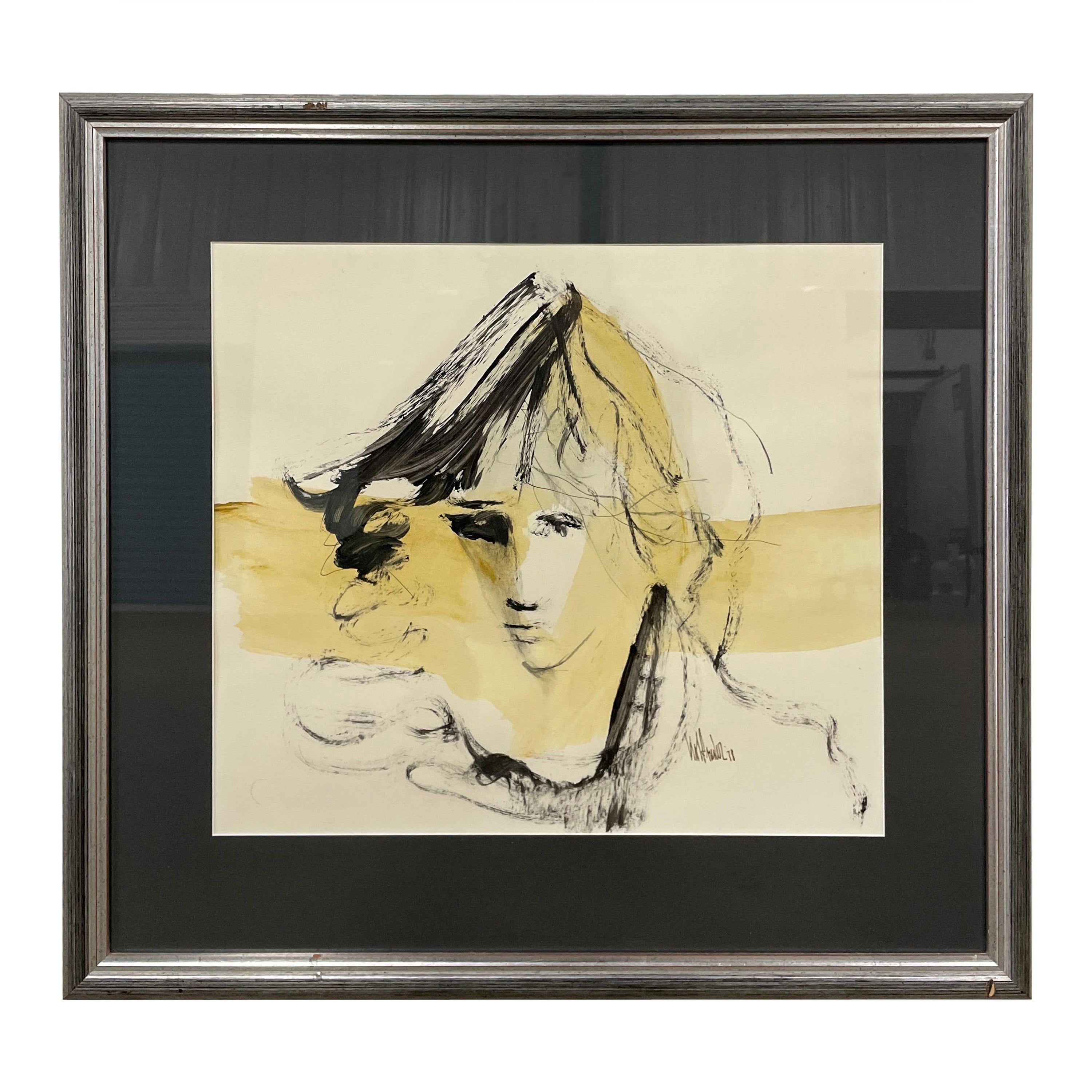 Portrait original à la plume, à l'encre et à l'aquarelle de Gino Hollander en vente