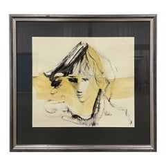 Ritratto originale a penna, inchiostro e acquerello di Gino Hollander
